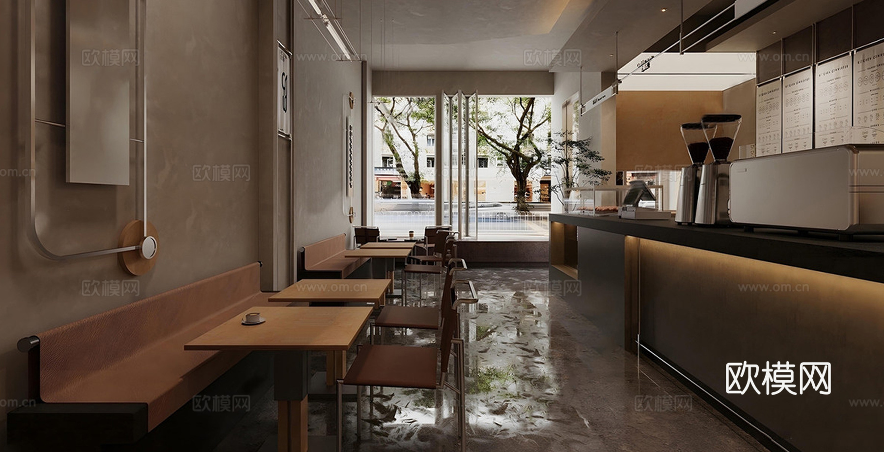 中古复古咖啡厅 奶茶店 咖啡吧台水吧台 咖啡桌椅组合su模型