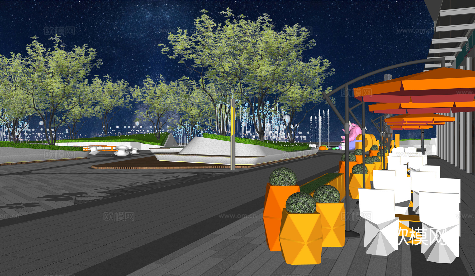 商业综合体  步行街  旱喷  雕塑su模型