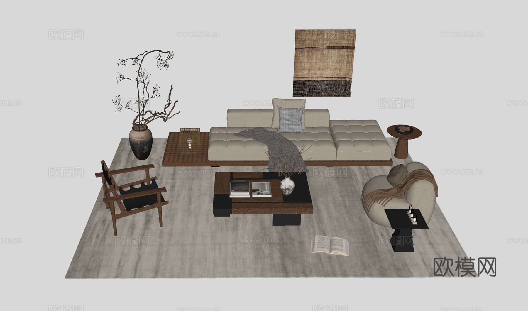 中古风客厅沙发组合su模型