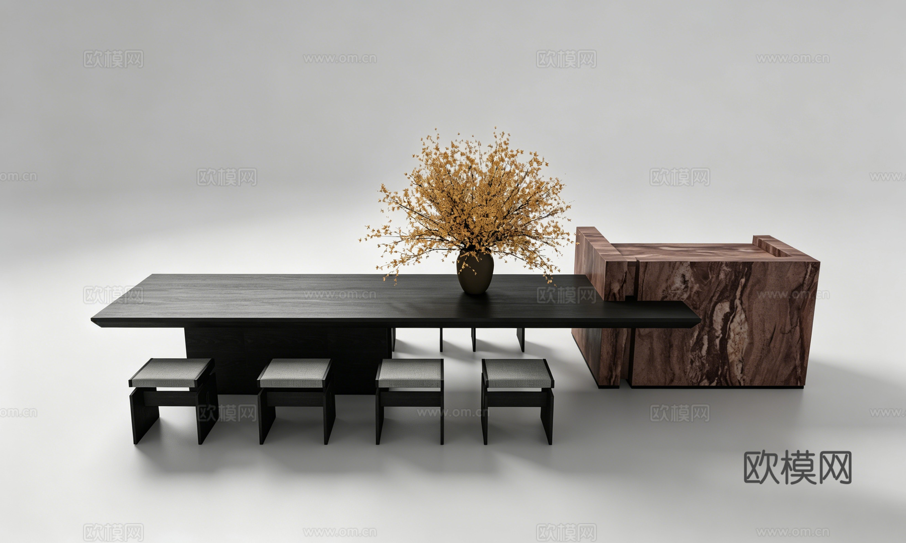 现代岛台餐桌书桌su模型