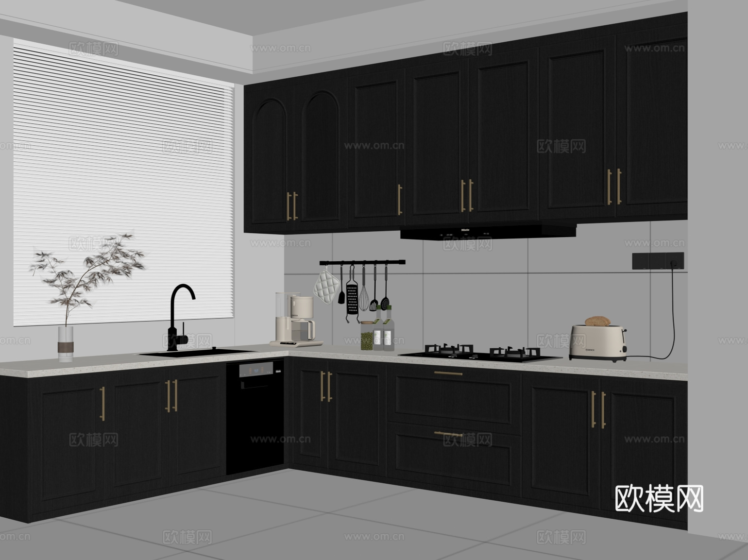 法式复古厨房 橱柜 厨具su模型