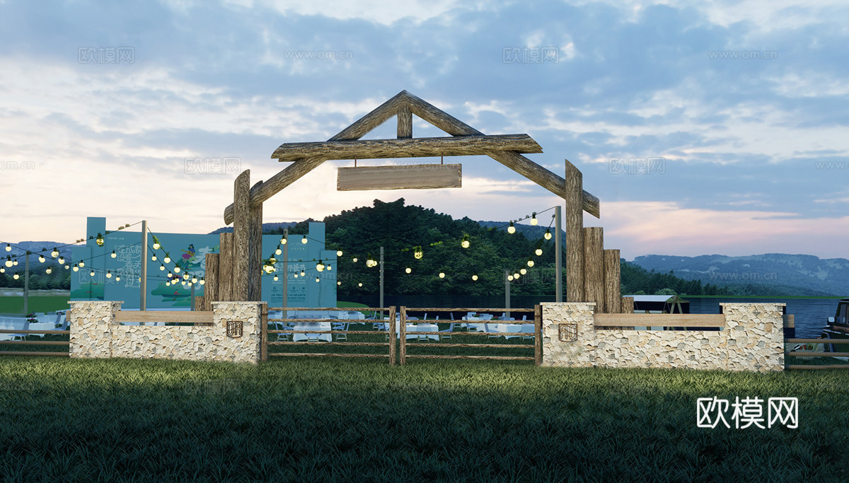 现代露营大门 营地大门 景观农场景区su模型