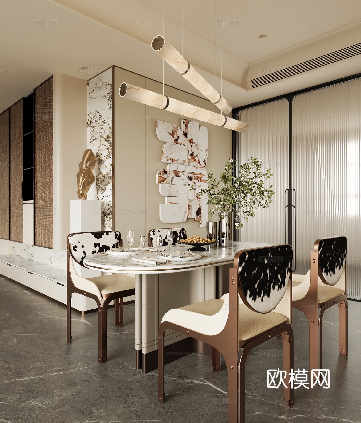 现代轻奢餐厅su模型