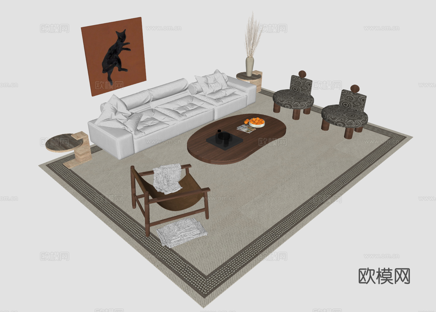 中古风客厅沙发组合su模型