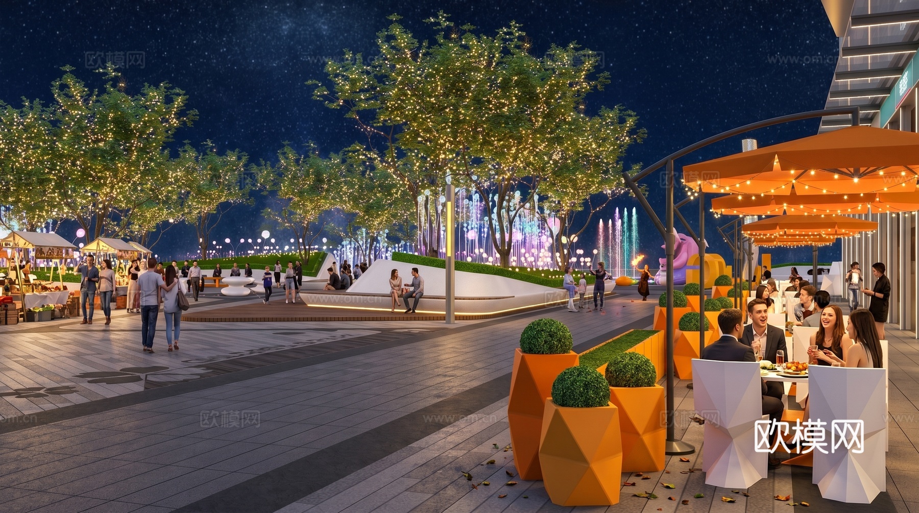 商业综合体  步行街  旱喷  雕塑su模型