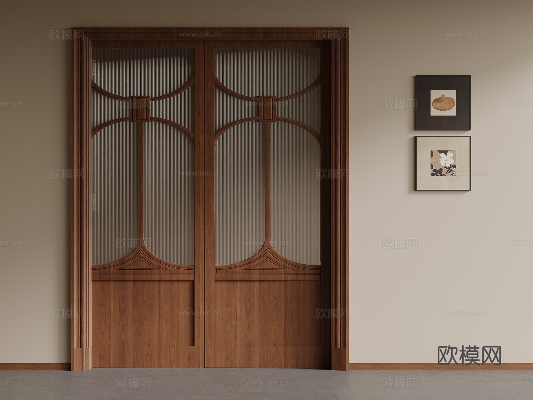 中古风双开门su模型