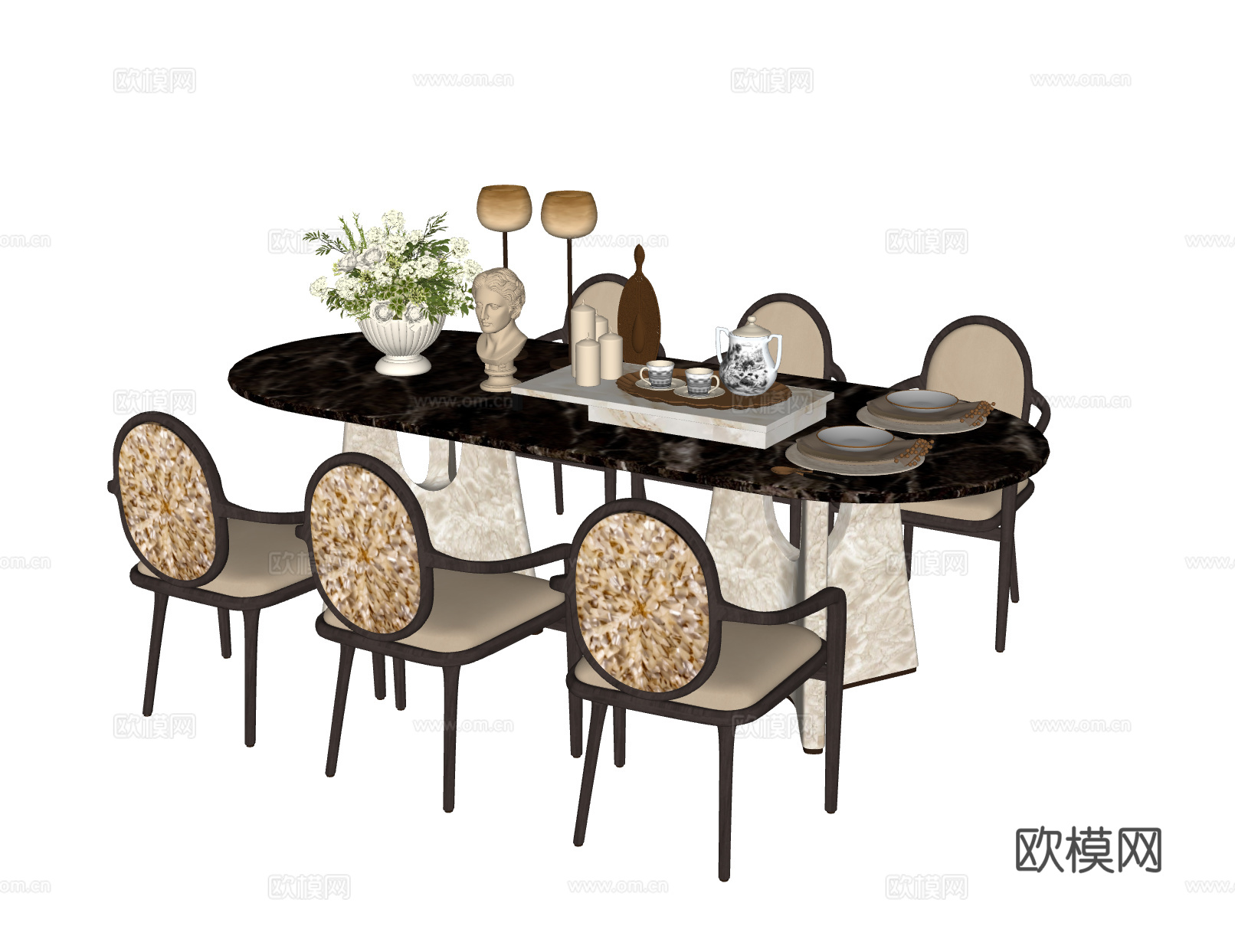 意式轻奢餐桌椅su模型