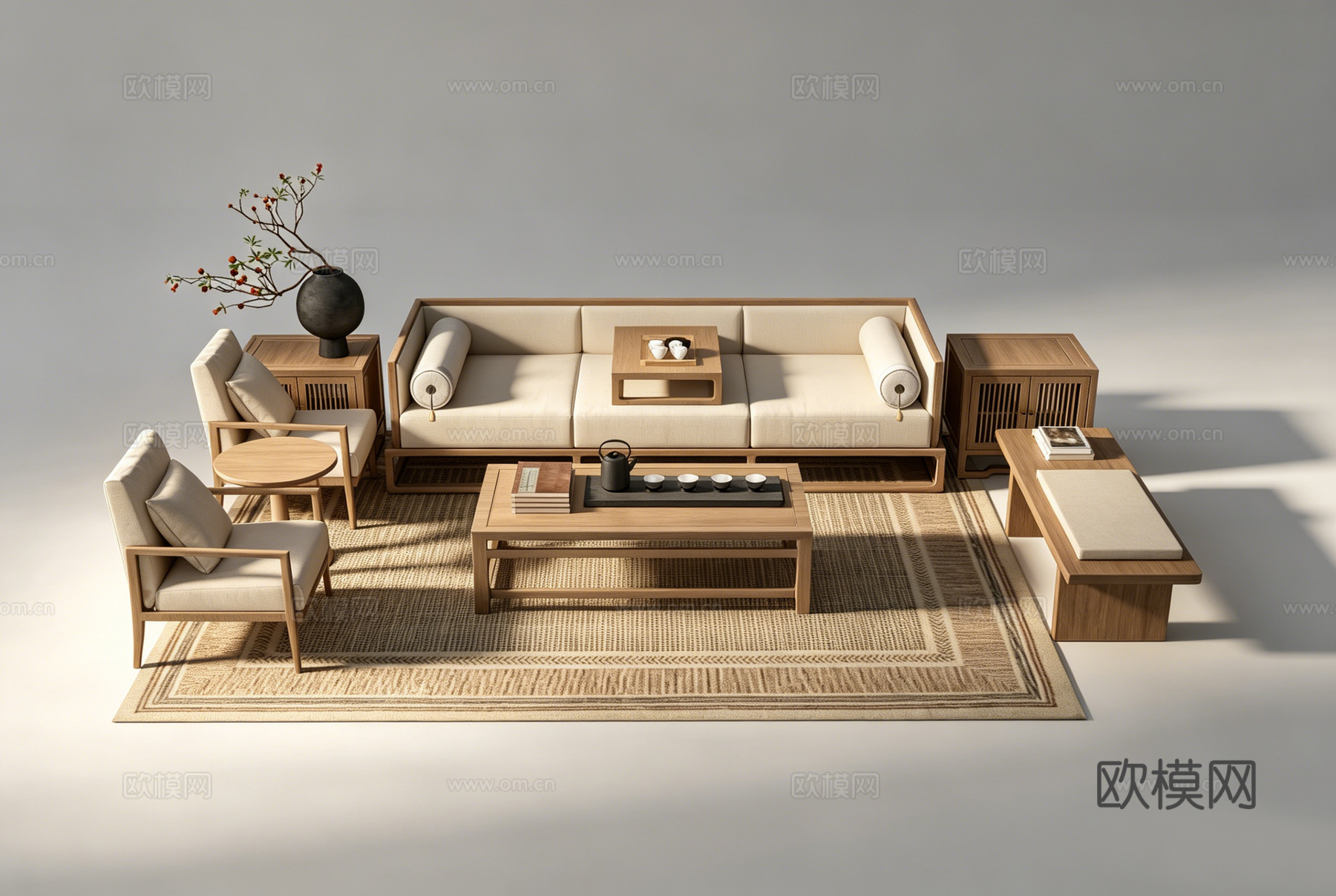 新中式客厅沙发组合su模型