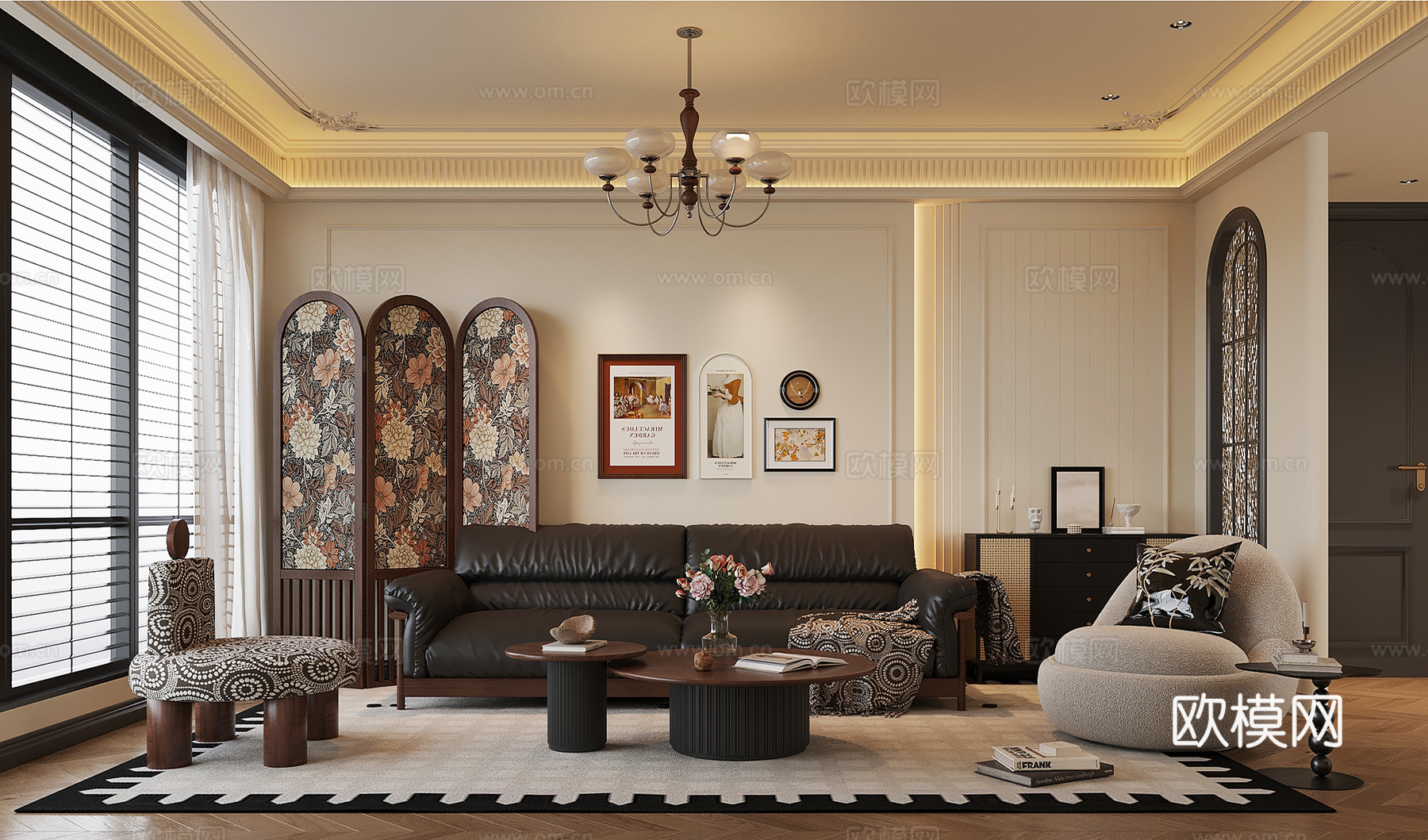 法式中古风客厅 沙发茶几组合su模型