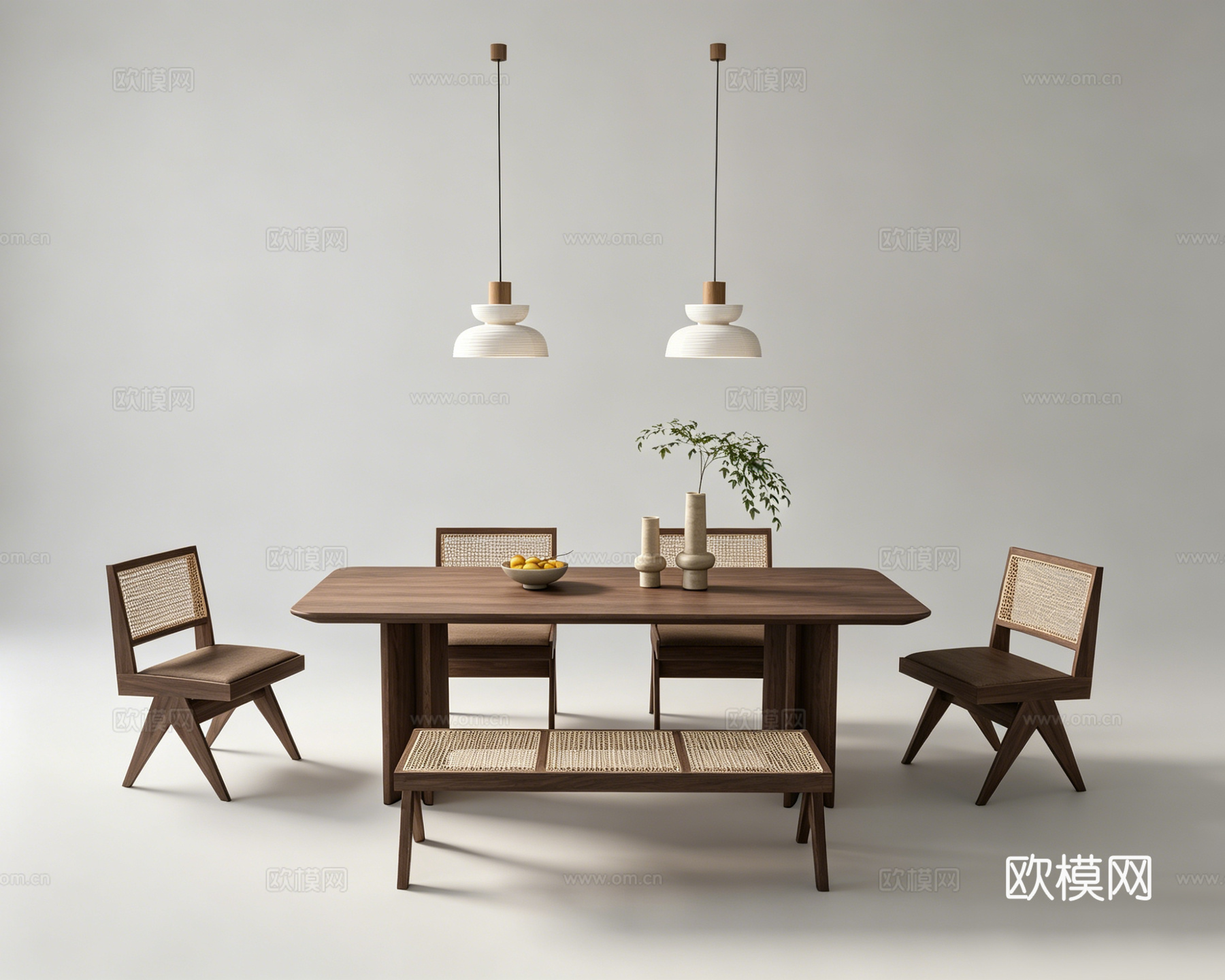 侘寂餐桌休闲桌椅su模型