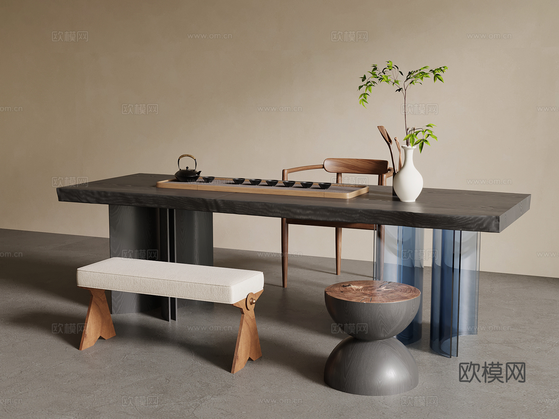 现代茶台 茶桌椅su模型