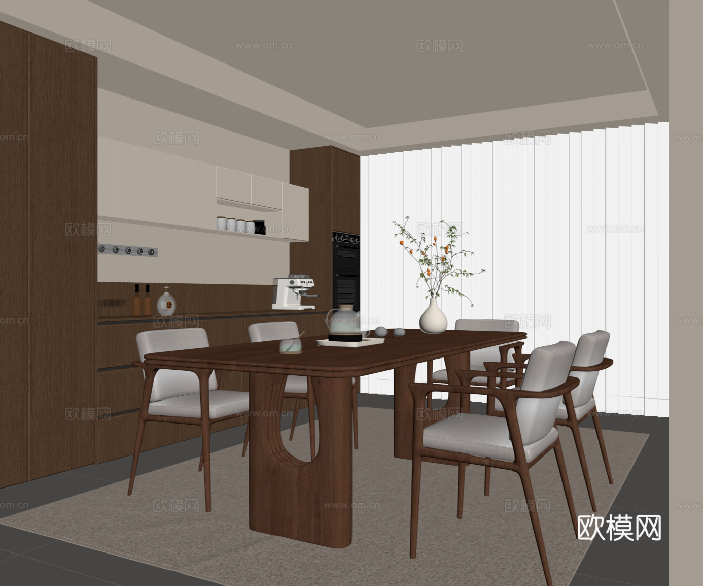 中古餐厅 餐桌椅 餐边柜su模型