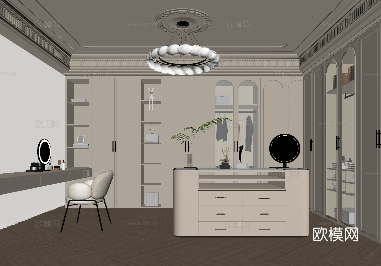 法式奶油风衣帽间su模型