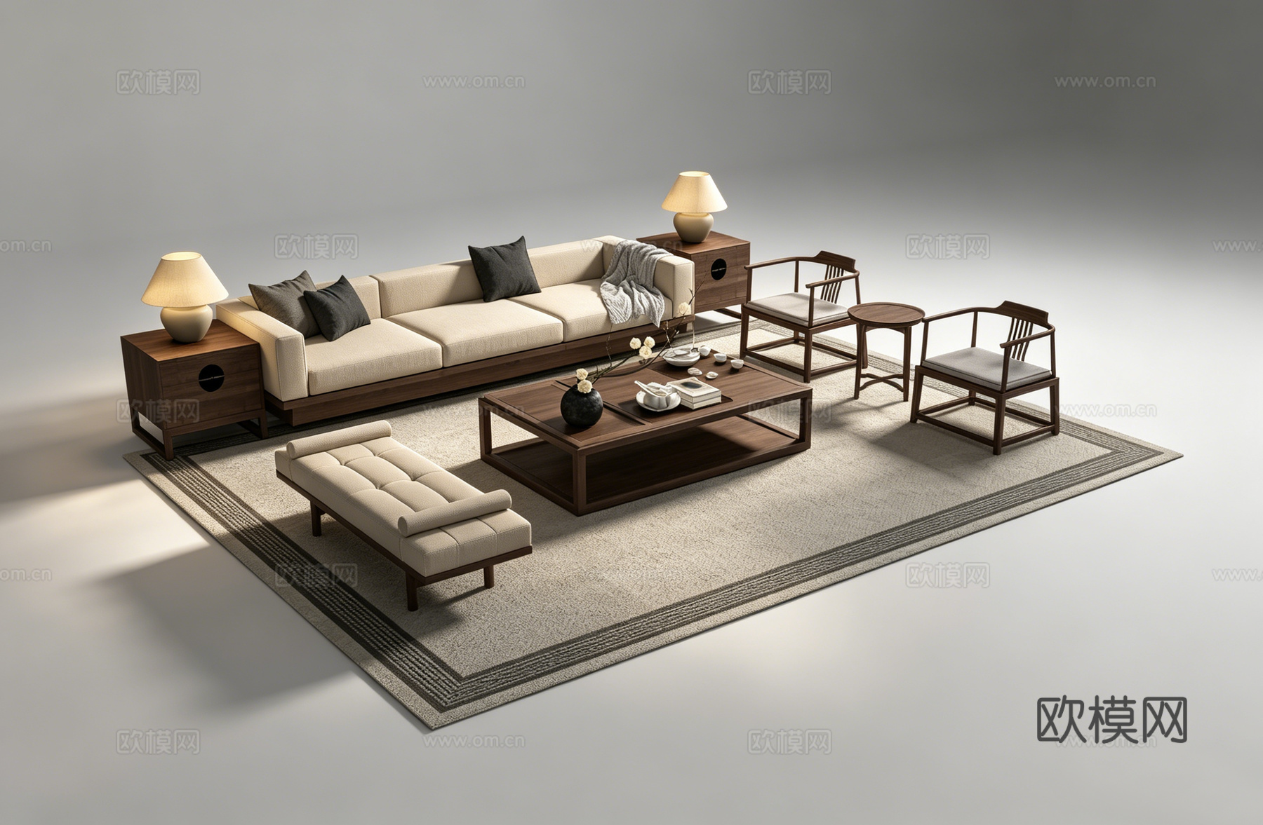 新中式客厅沙发组合su模型