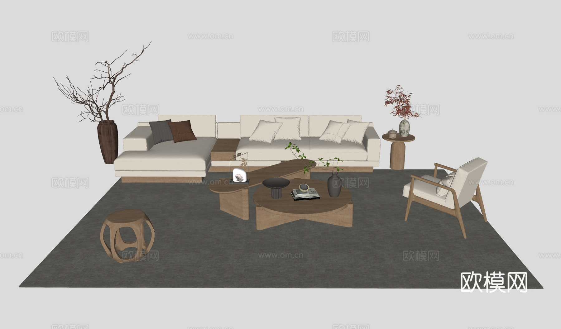 侘寂客厅沙发组合su模型