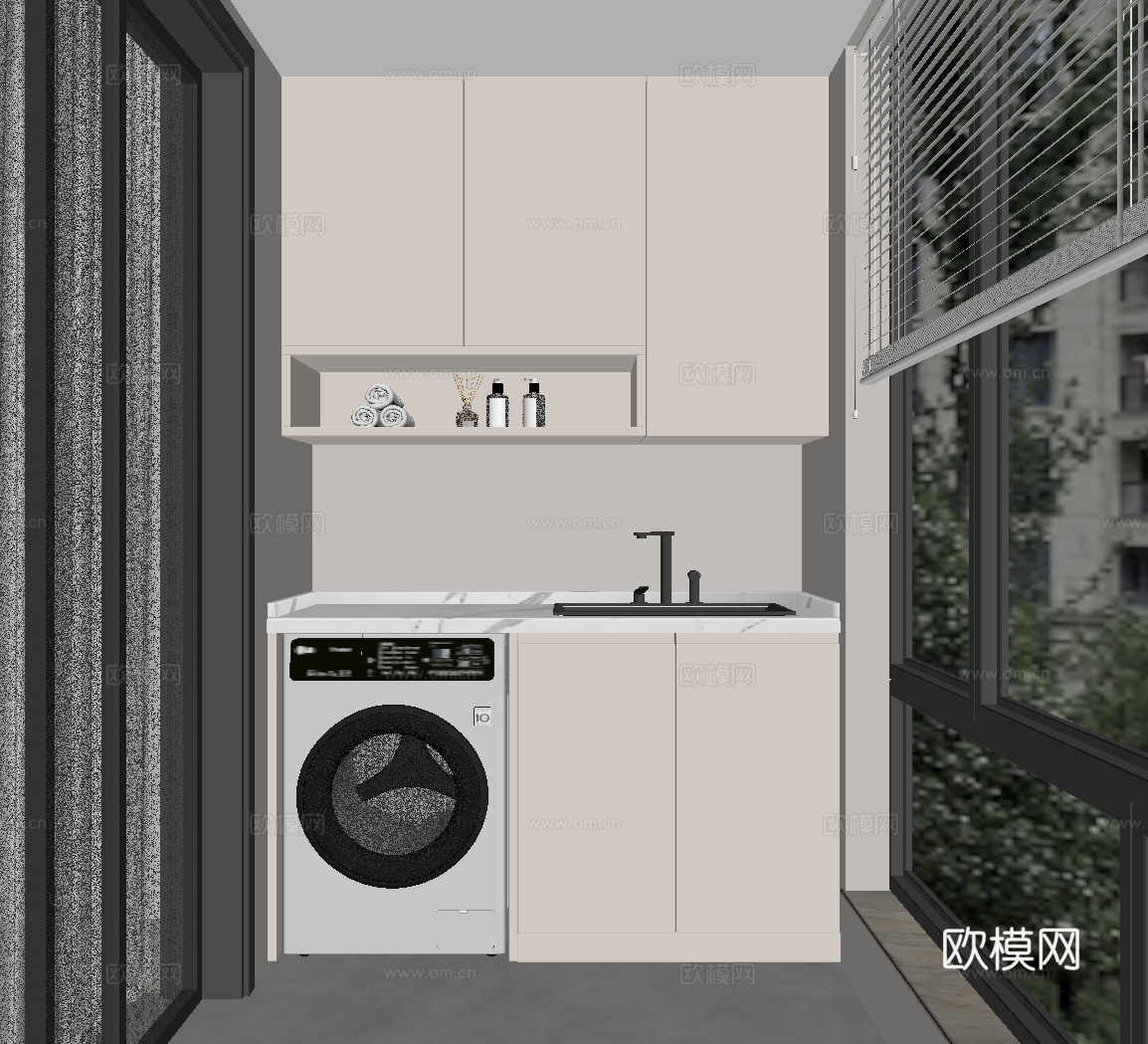 现代阳台洗衣机柜su模型