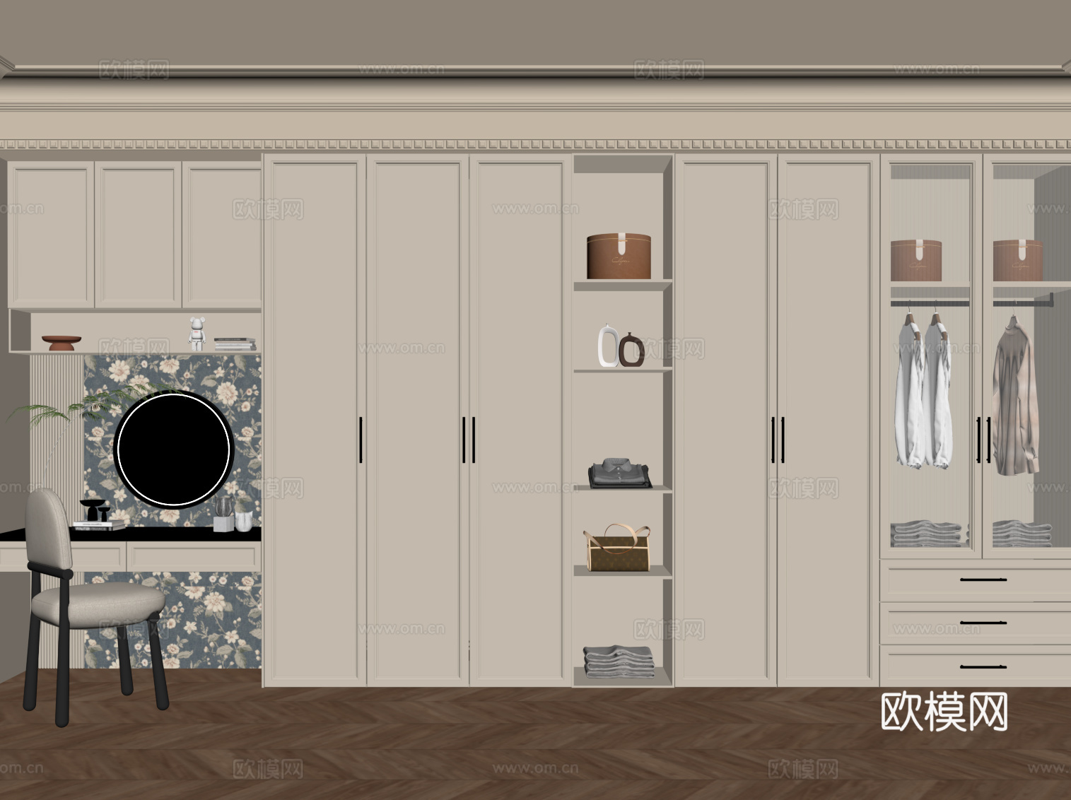 法式奶油风衣帽间su模型