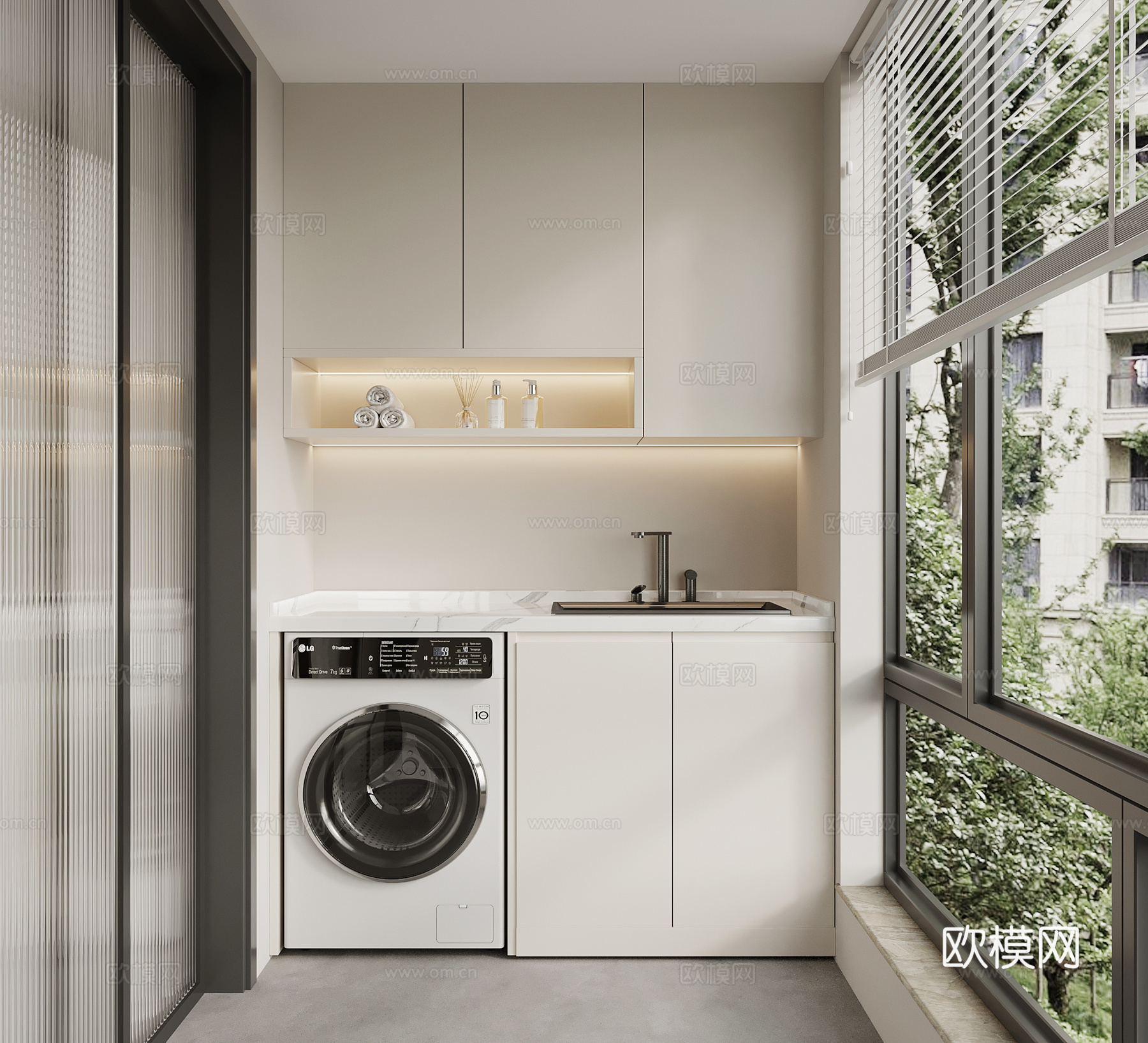 现代阳台洗衣机柜su模型