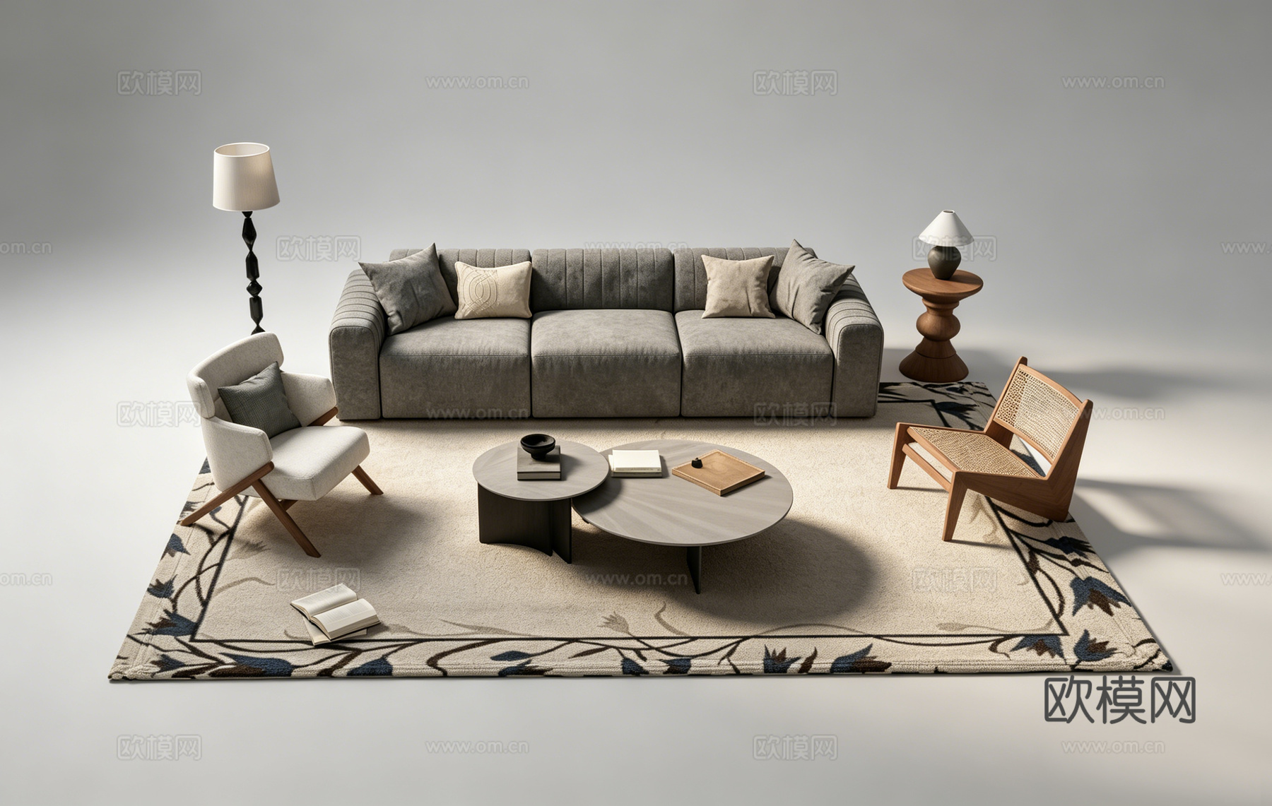 中古风客厅沙发组合su模型