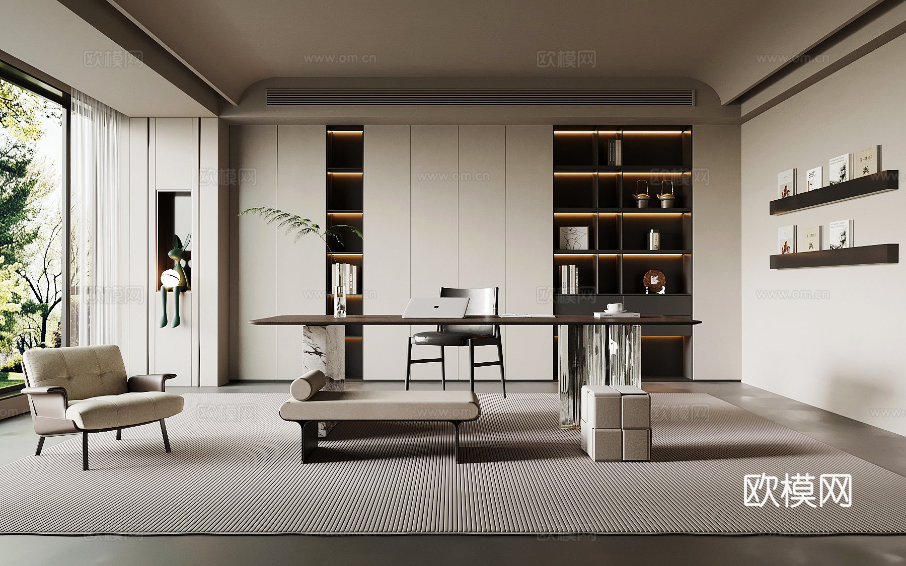 意式书房su模型