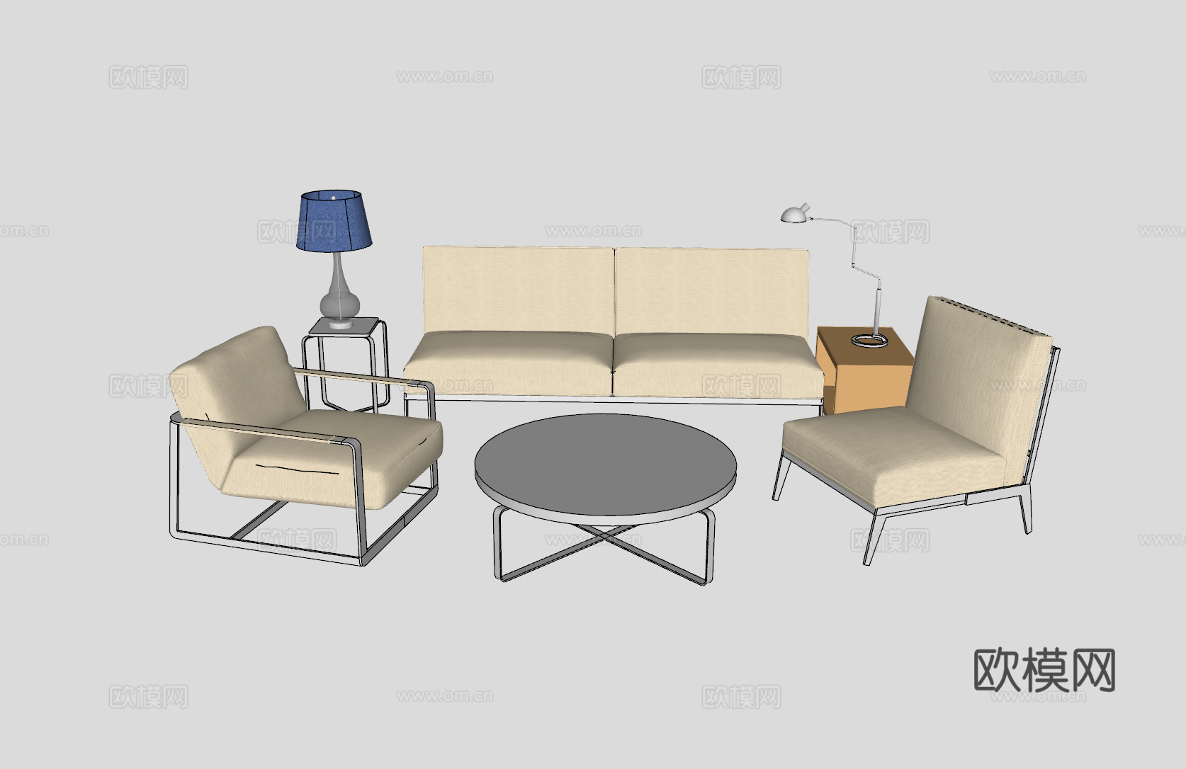 现代沙发组合su模型