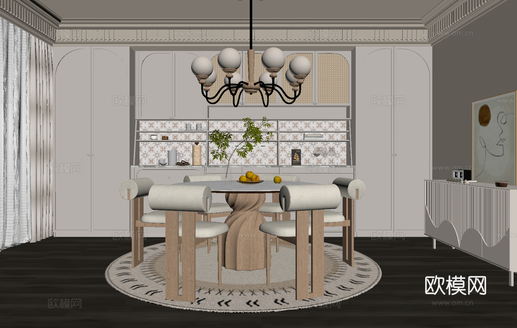 法式奶油风餐厅su模型