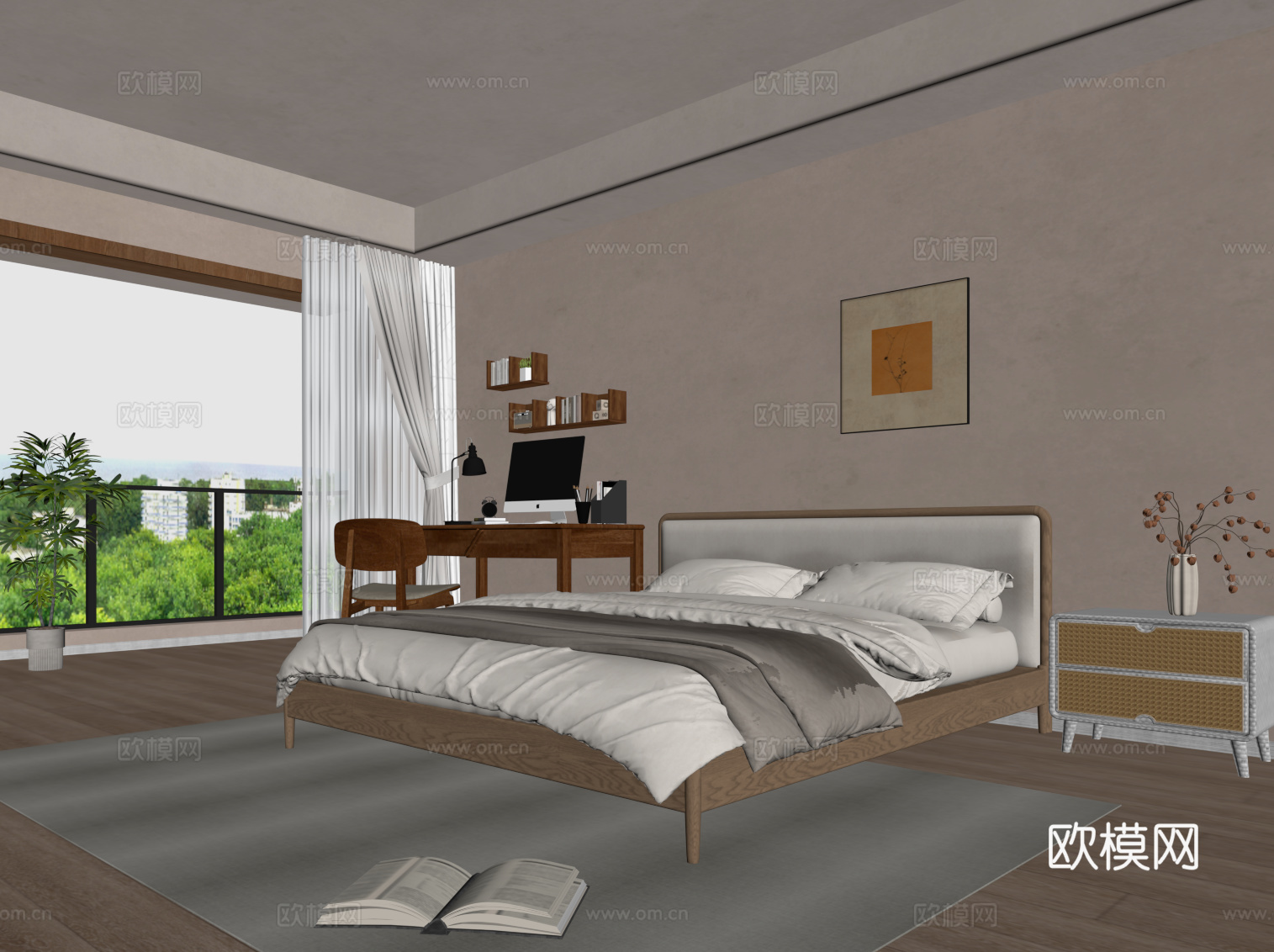 中古风卧室su模型