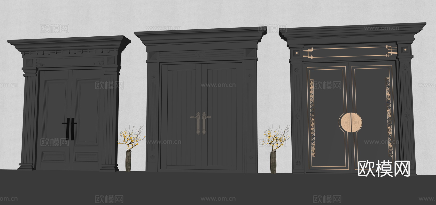 双开门  新中式大门su模型
