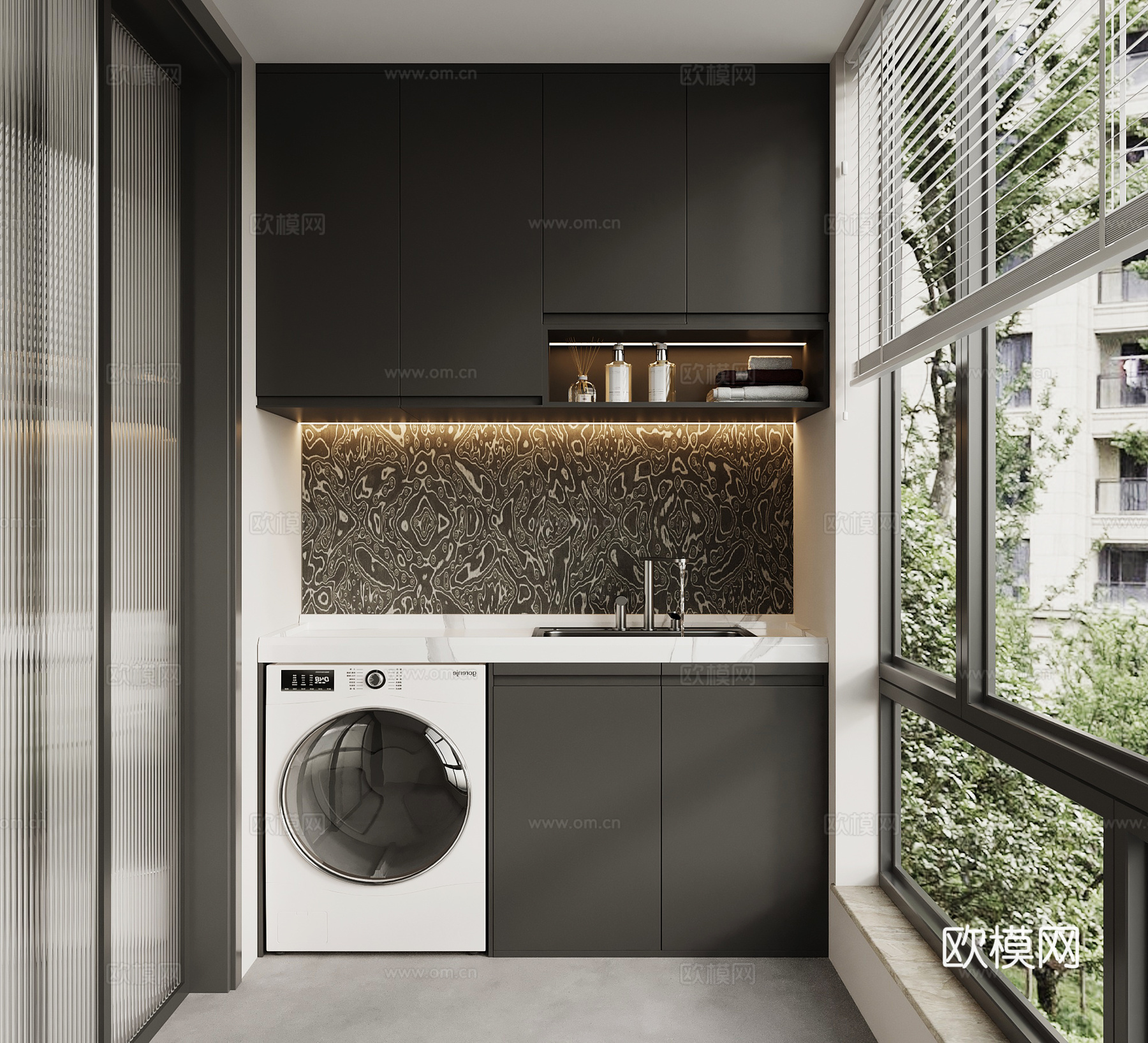 现代意式阳台洗衣机柜su模型