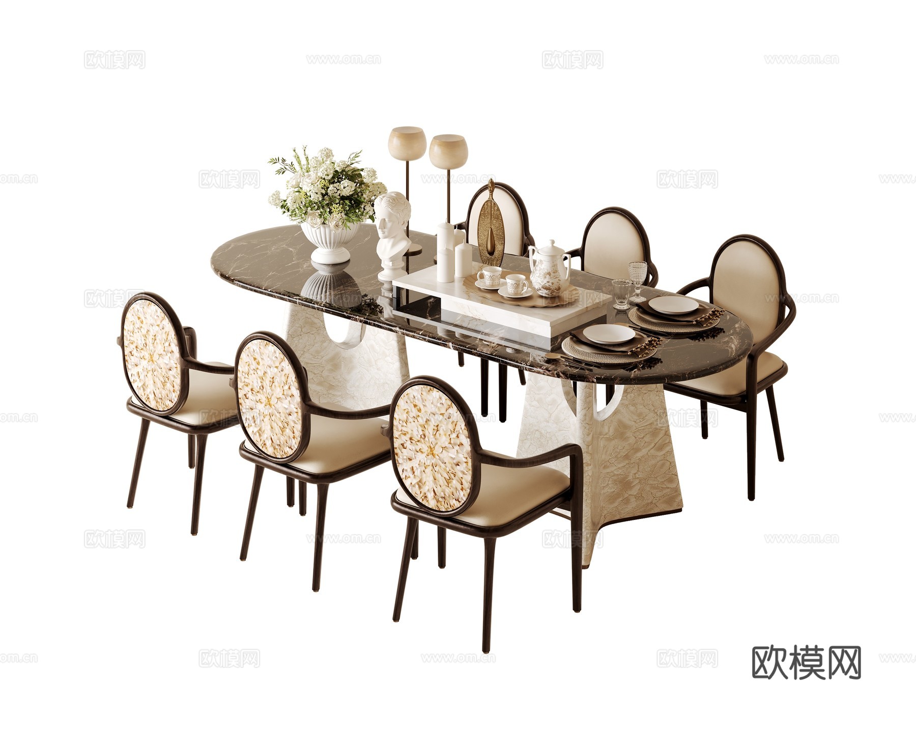 意式轻奢餐桌椅su模型