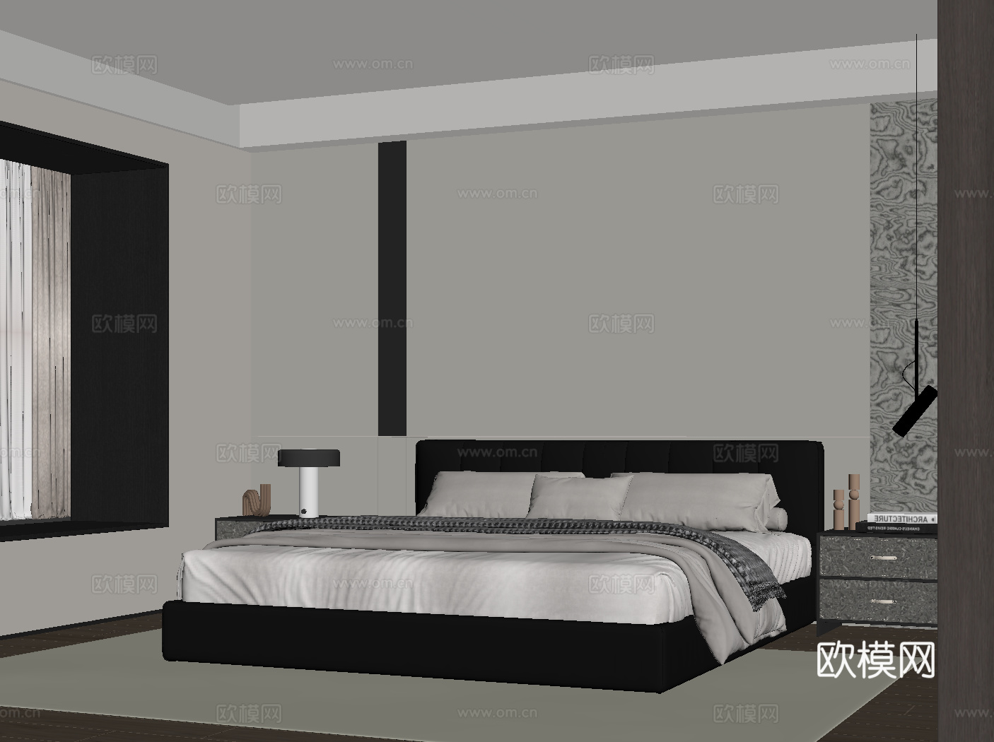 现代意式卧室su模型