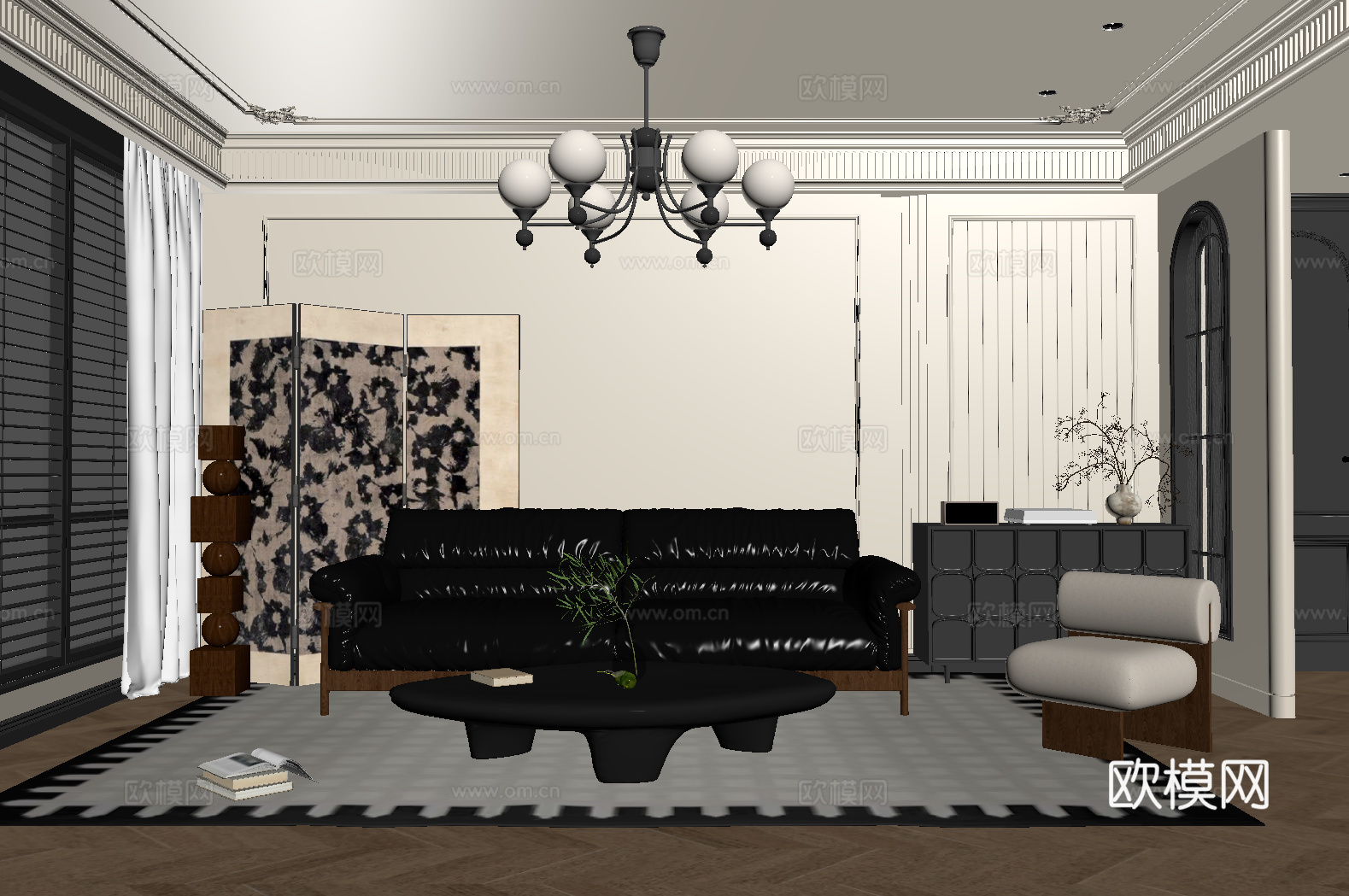 法式复古客厅su模型