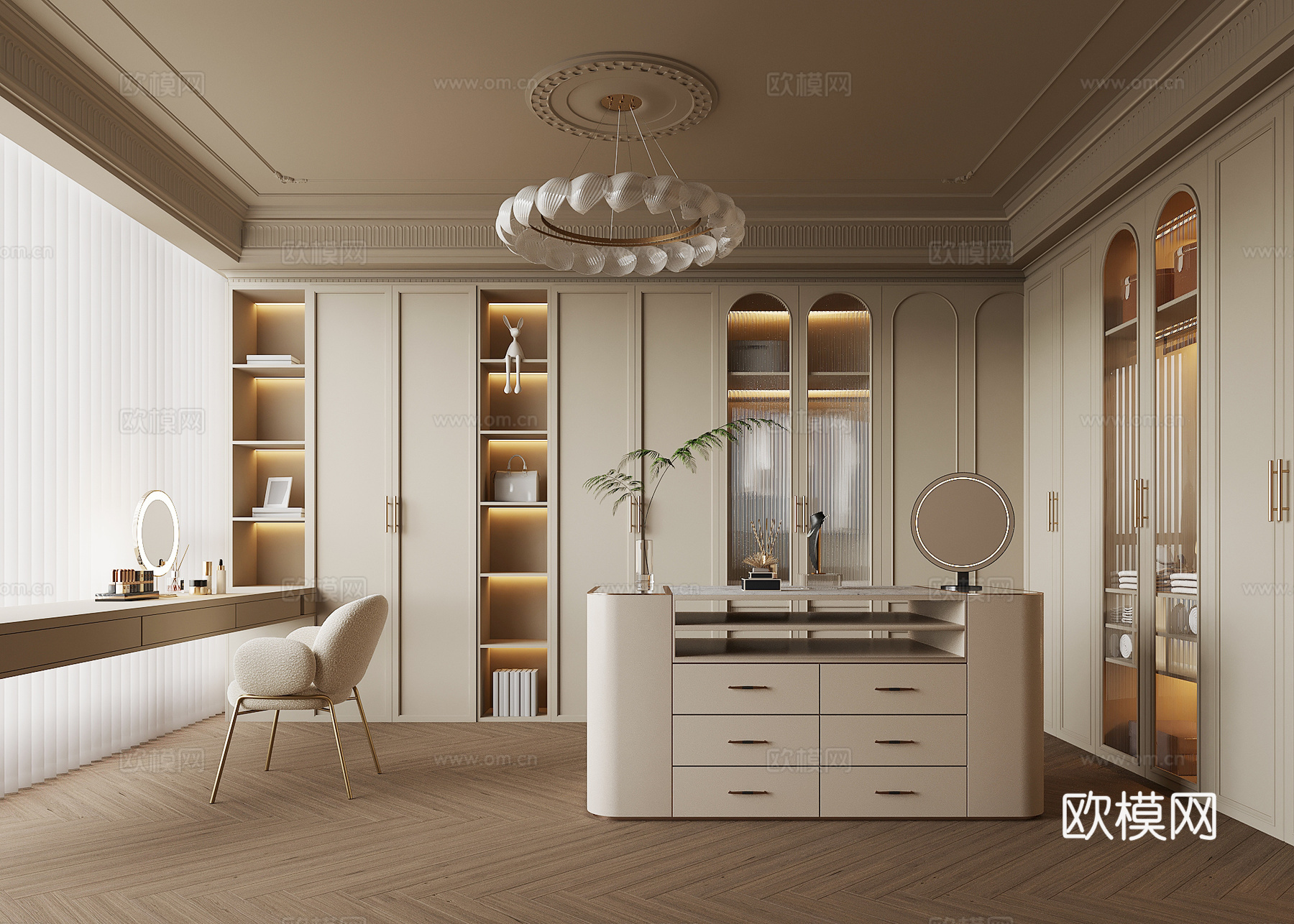 法式奶油风衣帽间su模型