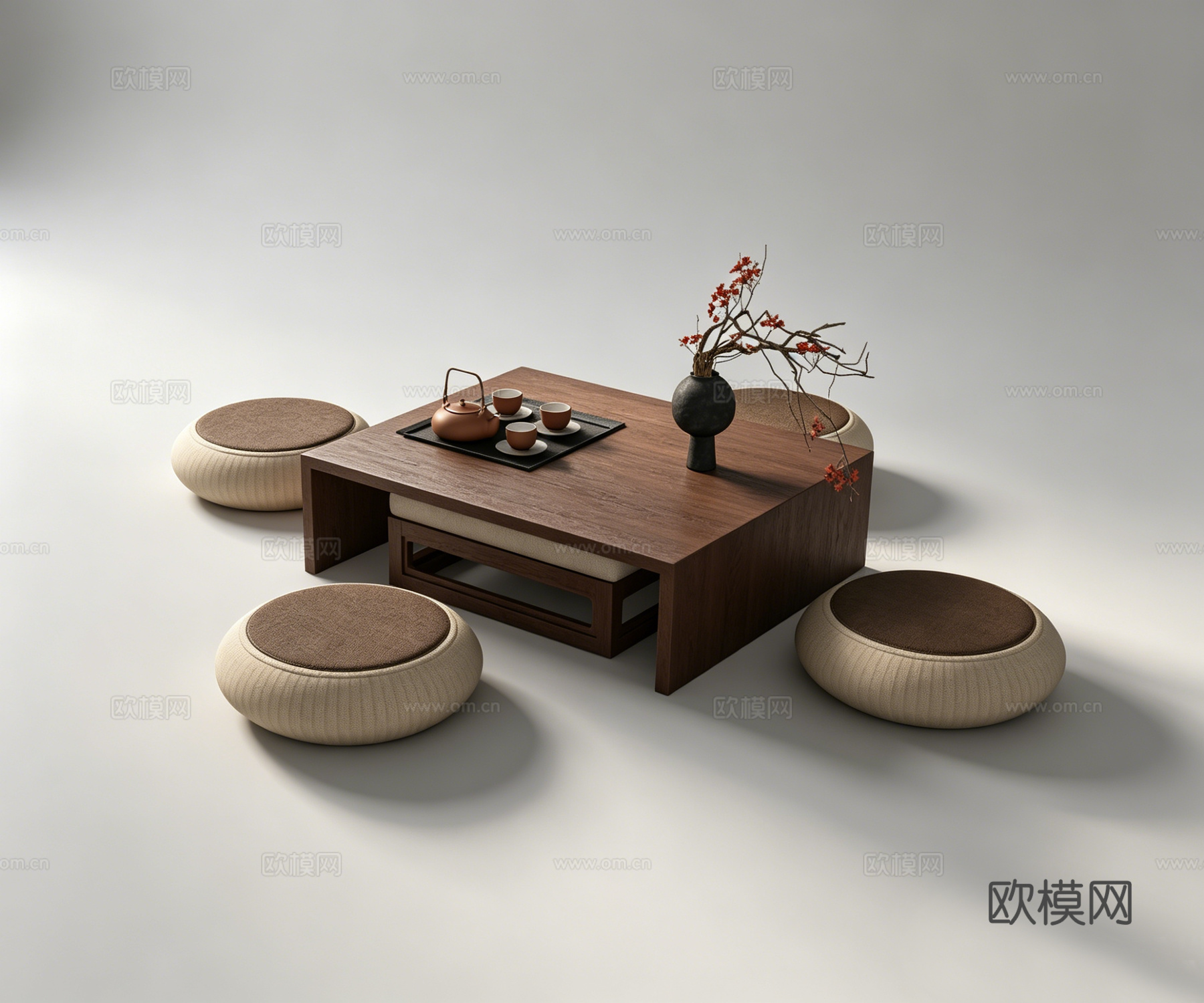 原木风茶桌su模型