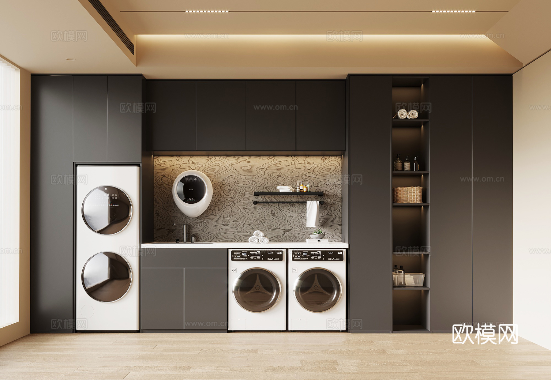 现代意式洗衣房 洗衣柜su模型