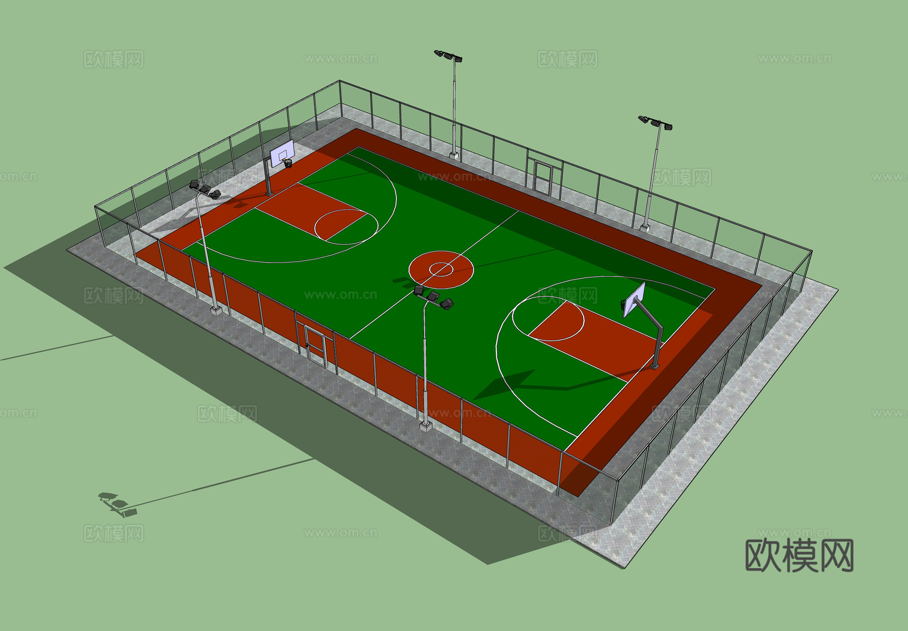 笼式篮球场围网su模型