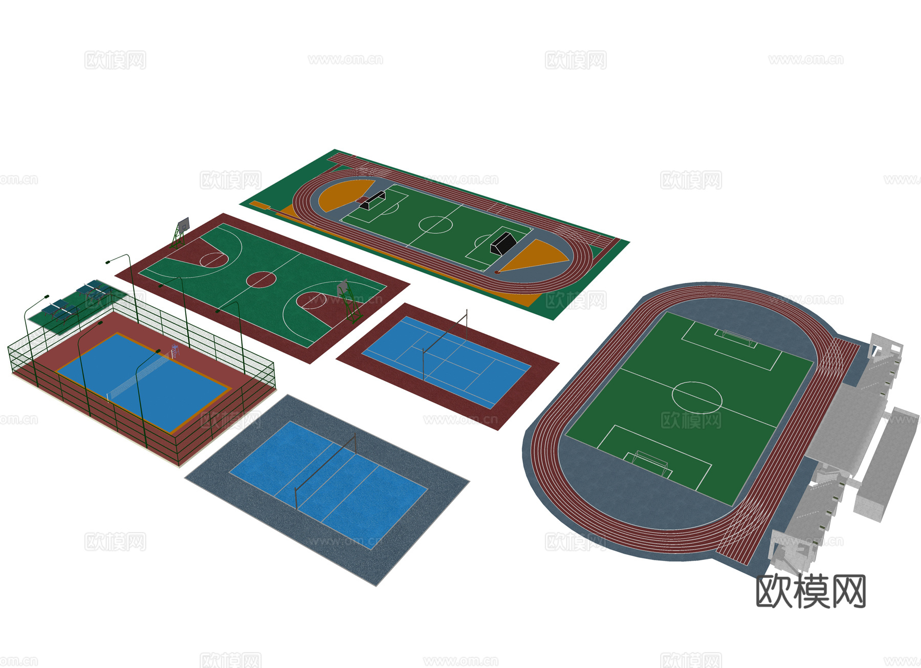 校园运动场地集合su模型