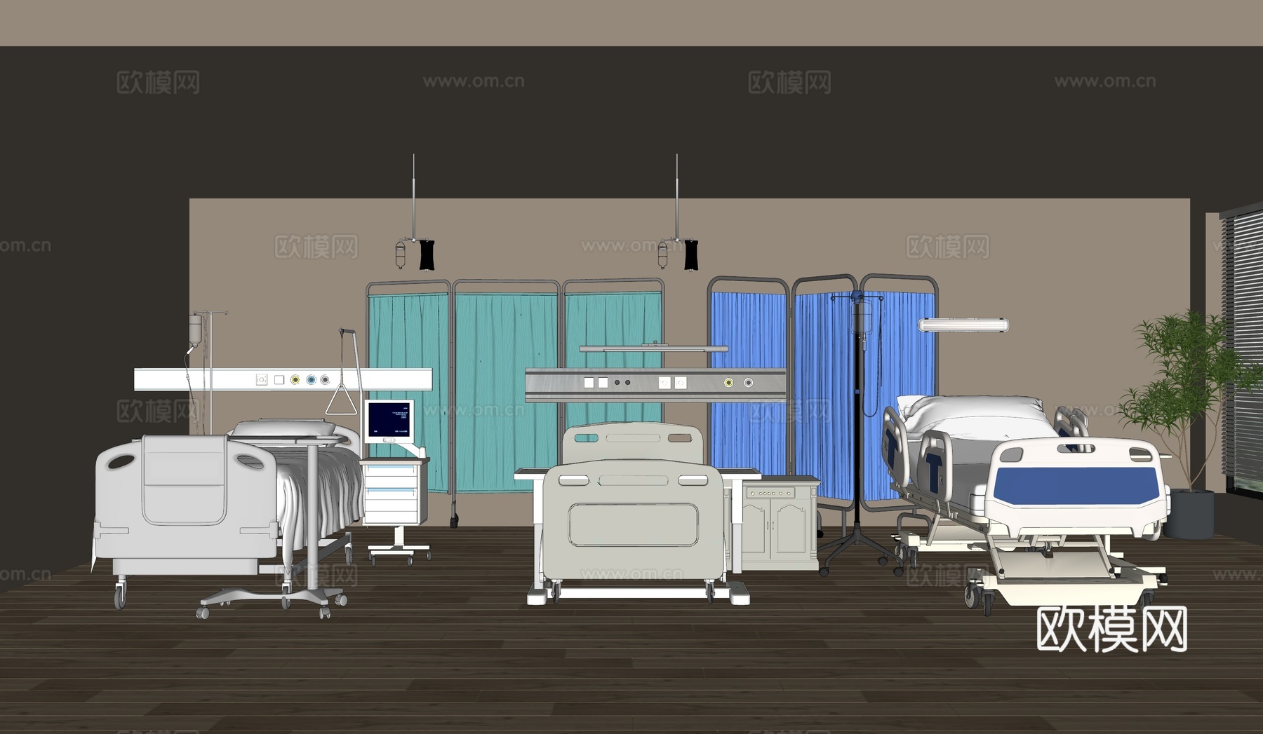 医院病房   病床  屏风  医疗器械su模型