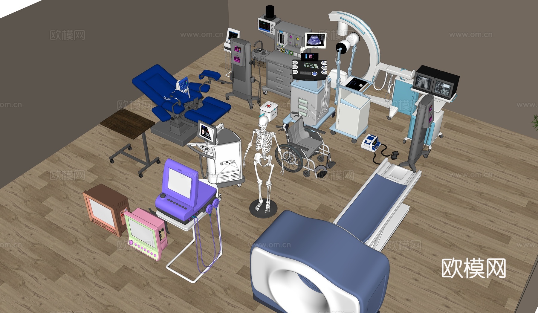 医疗器械  轮椅  病床  点滴架子su模型
