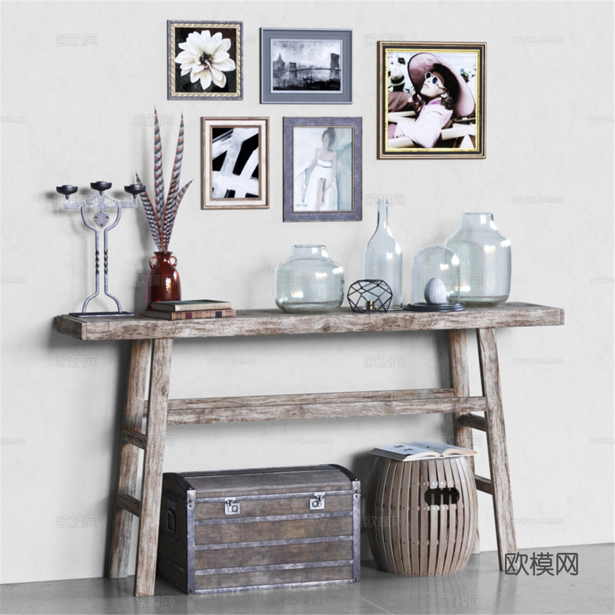 Hubsch 榆木装饰边桌3d模型