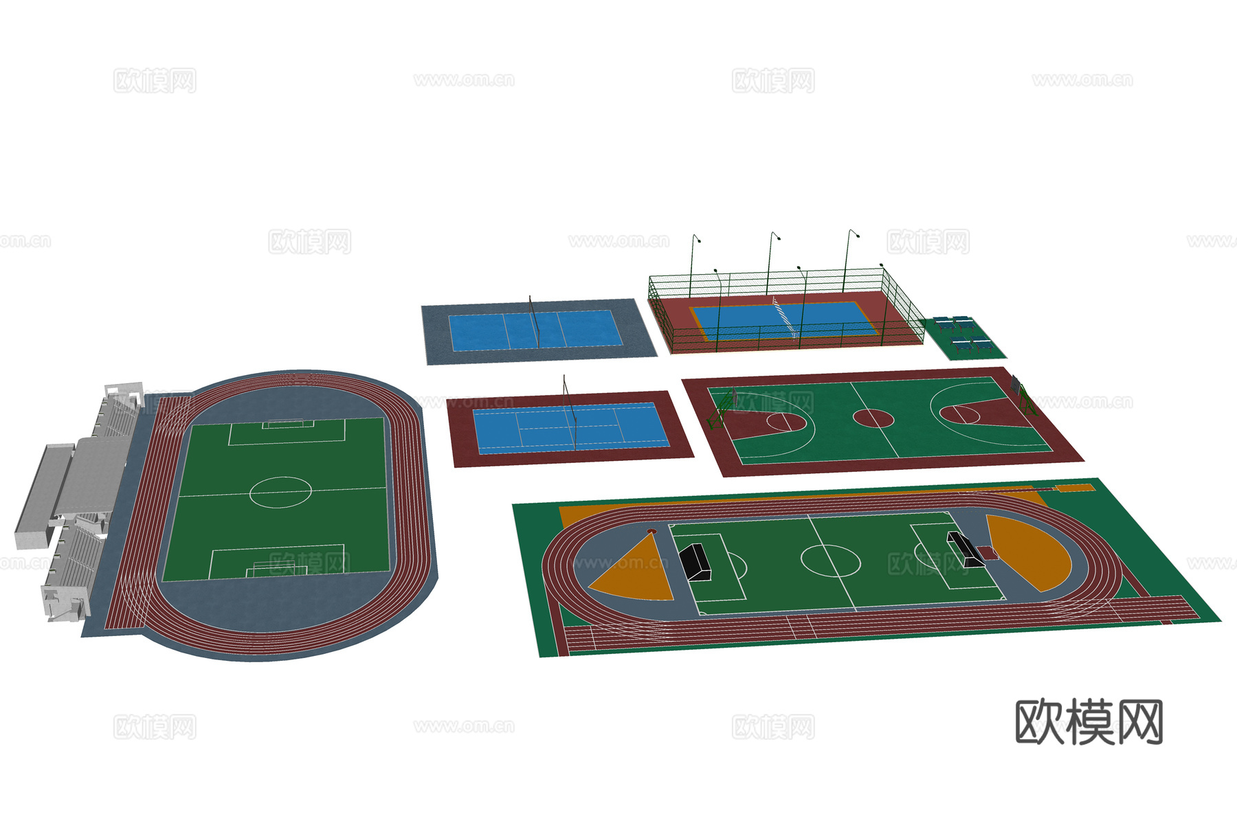 校园运动场地集合su模型