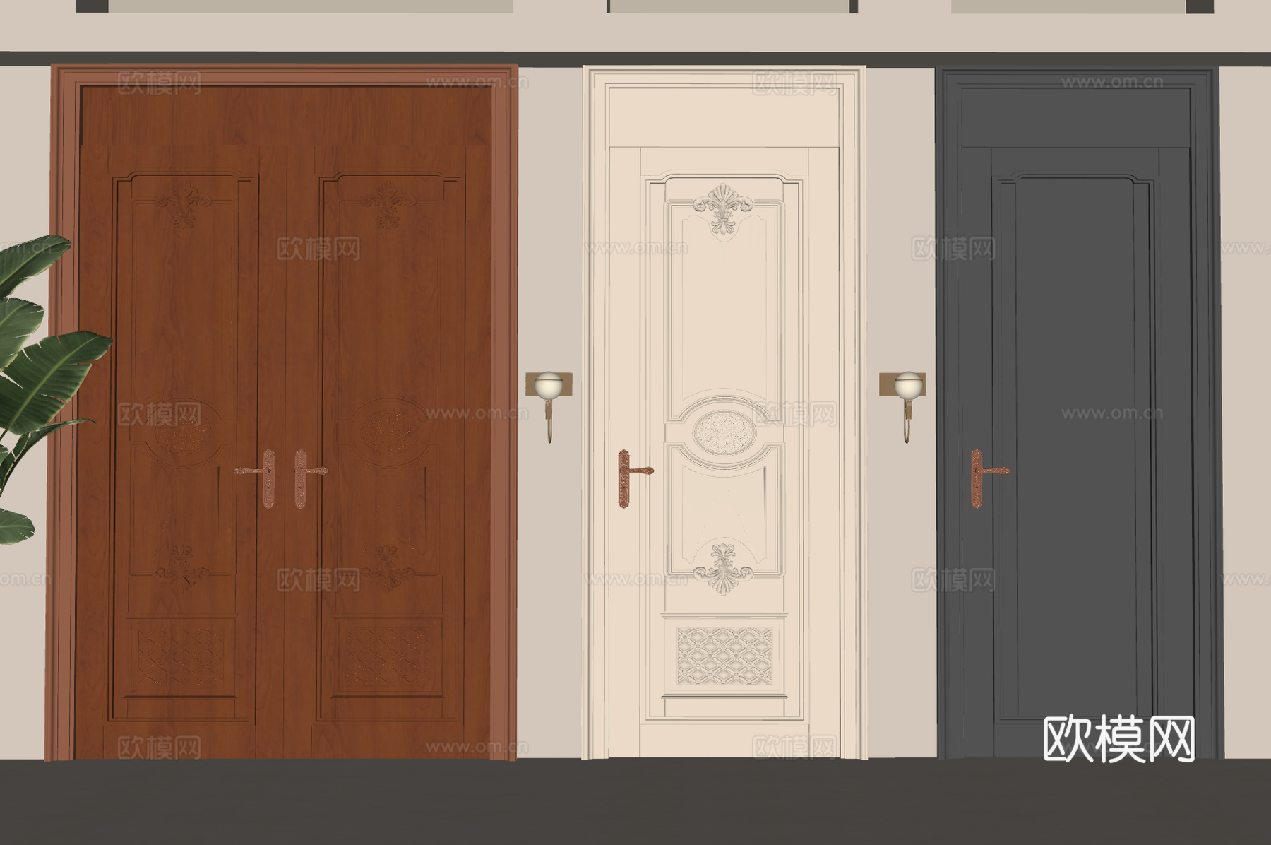 简欧 平开门 单开门 双开门 卧室门 入户门 法式门su模型