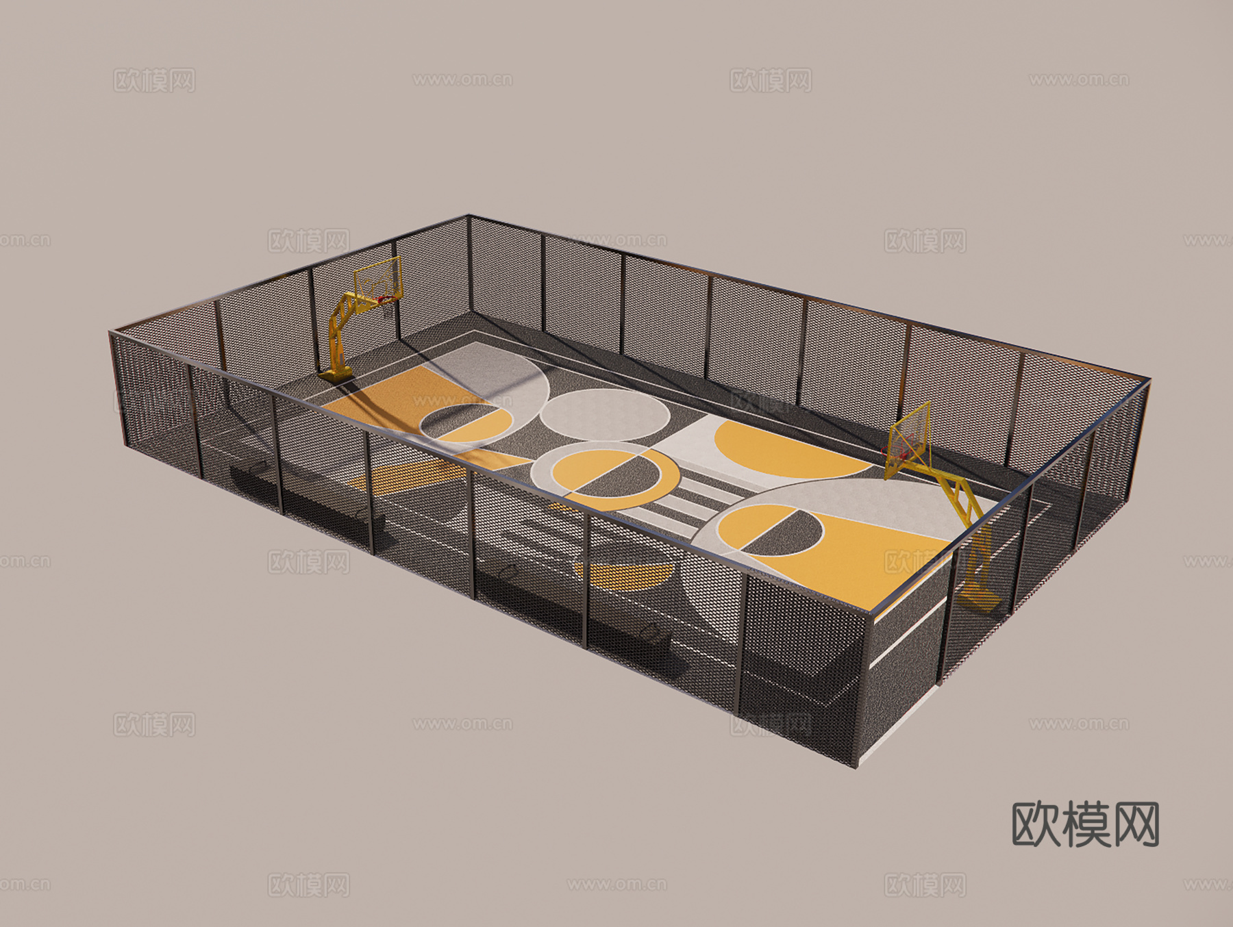封闭式铁丝网篮球场su模型