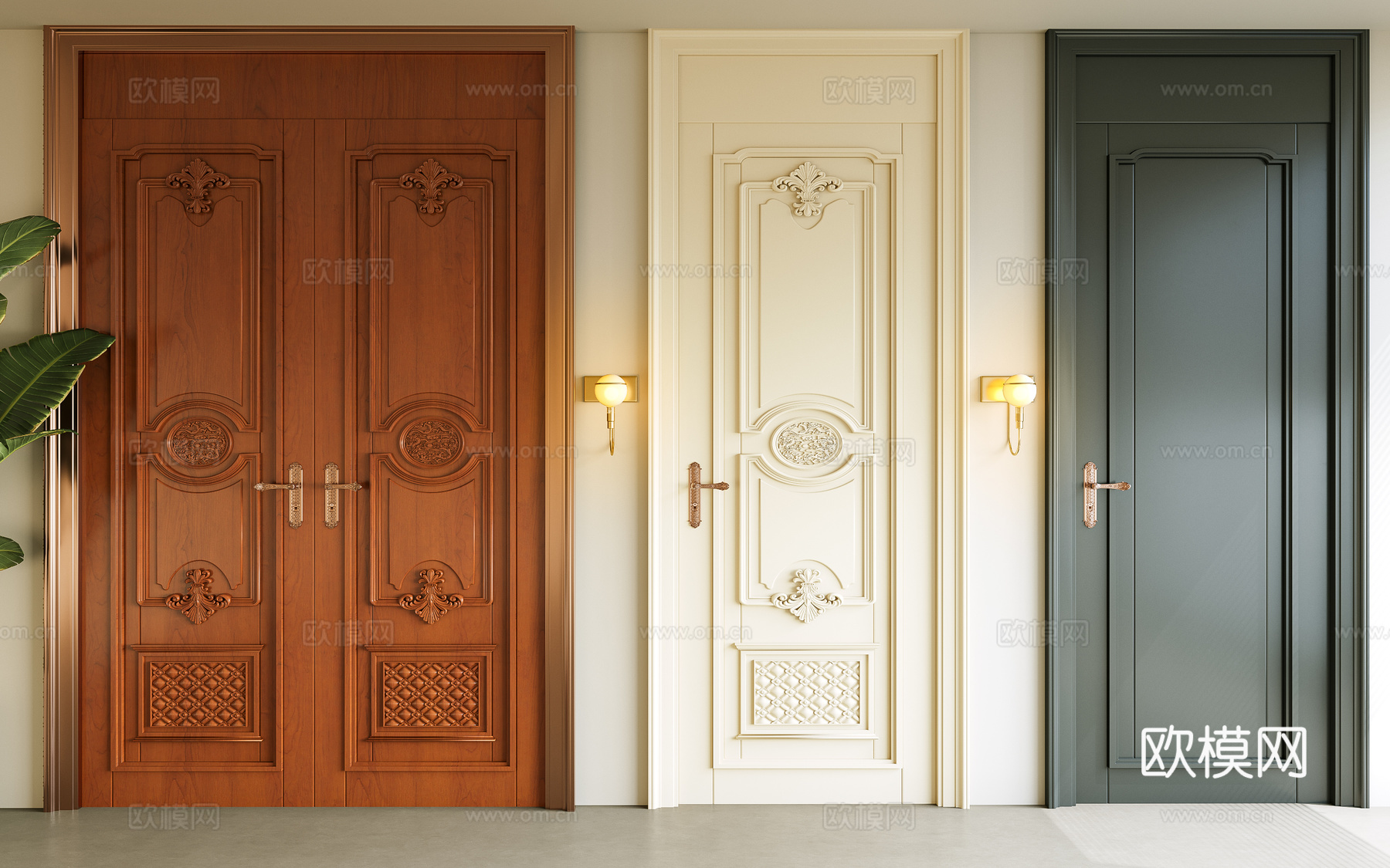 简欧 平开门 单开门 双开门 卧室门 入户门 法式门su模型