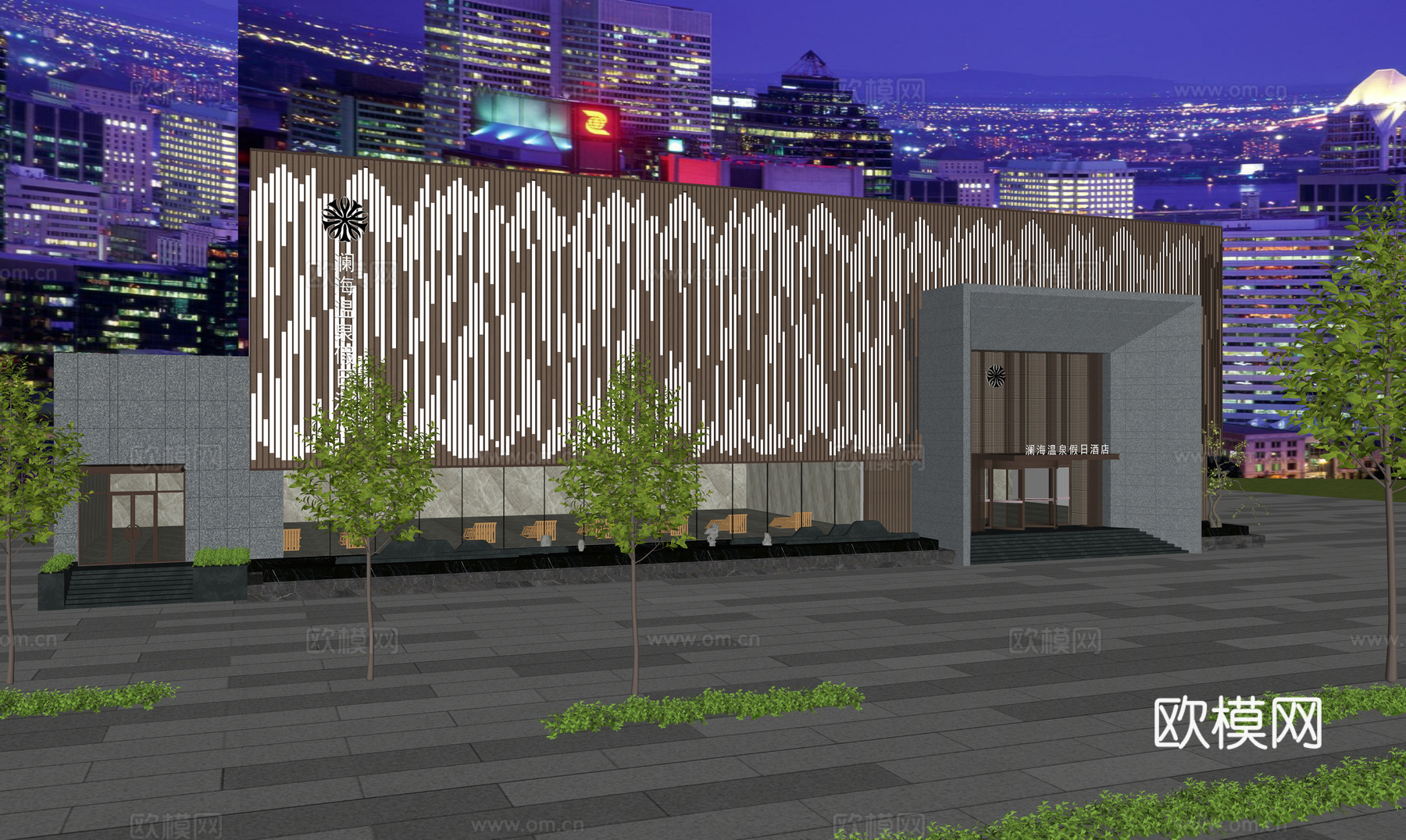 建筑外观 玻璃幕墙 酒店会所su模型