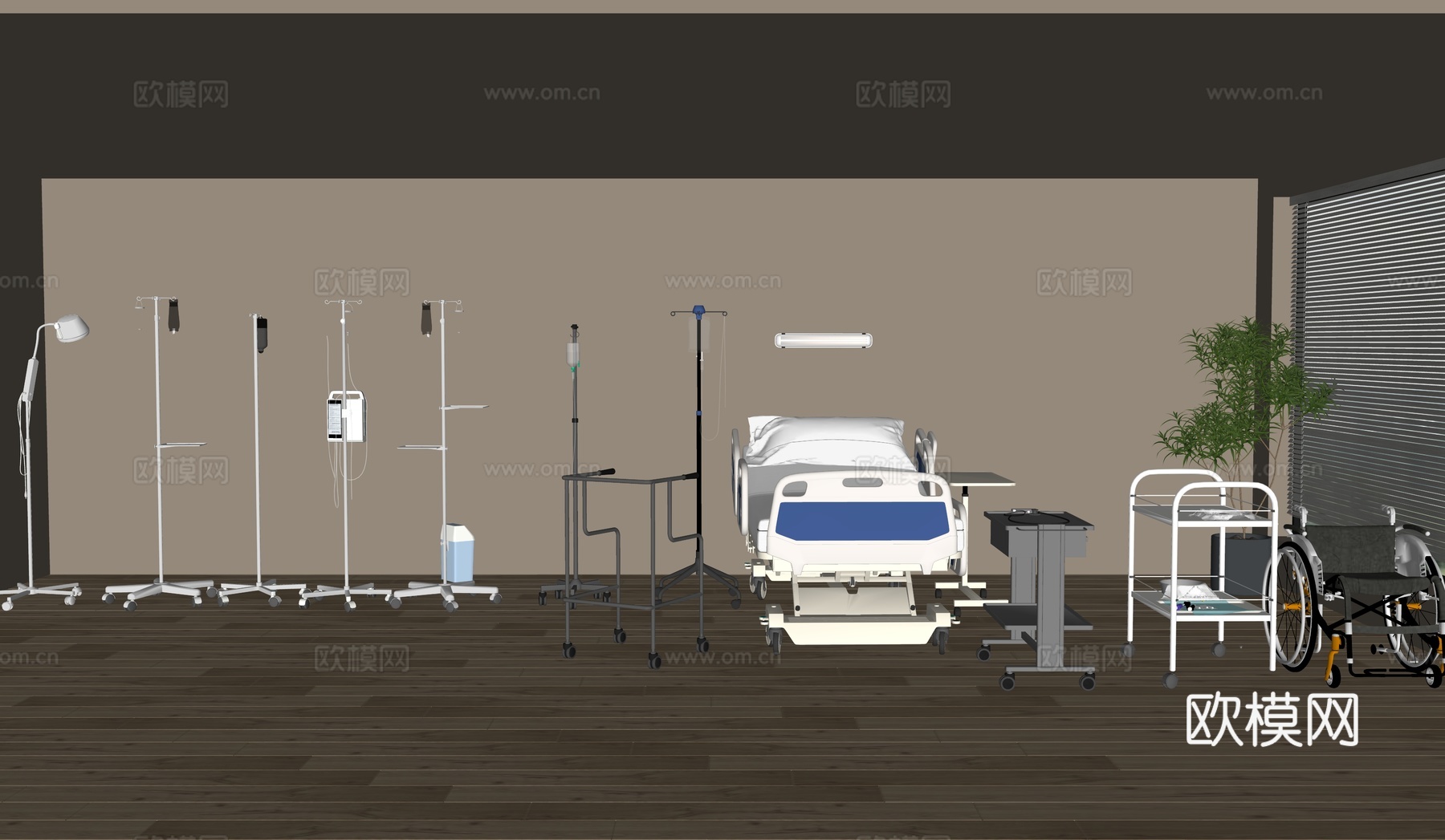 医疗器械  轮椅  病床  点滴架子su模型