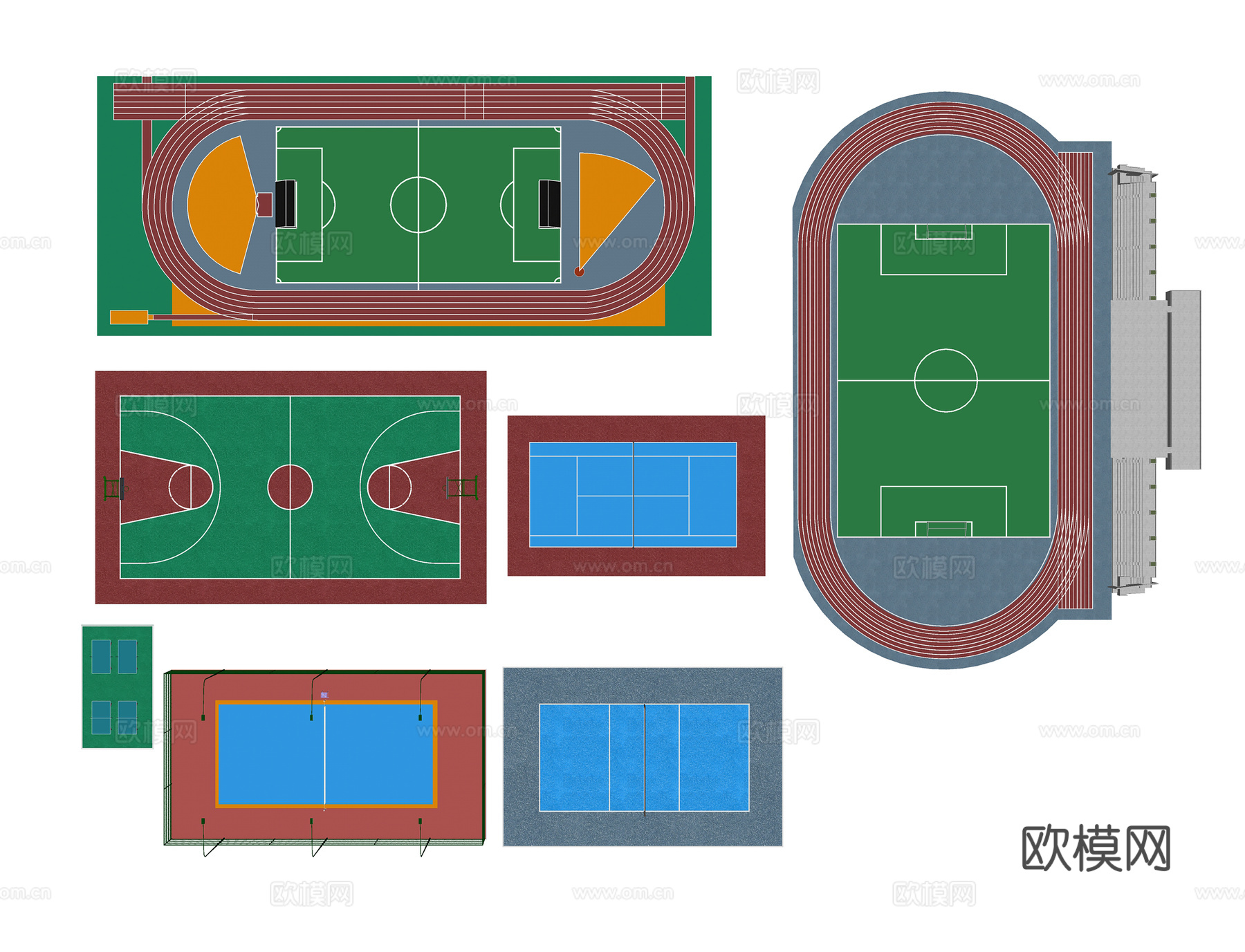 校园运动场地集合su模型