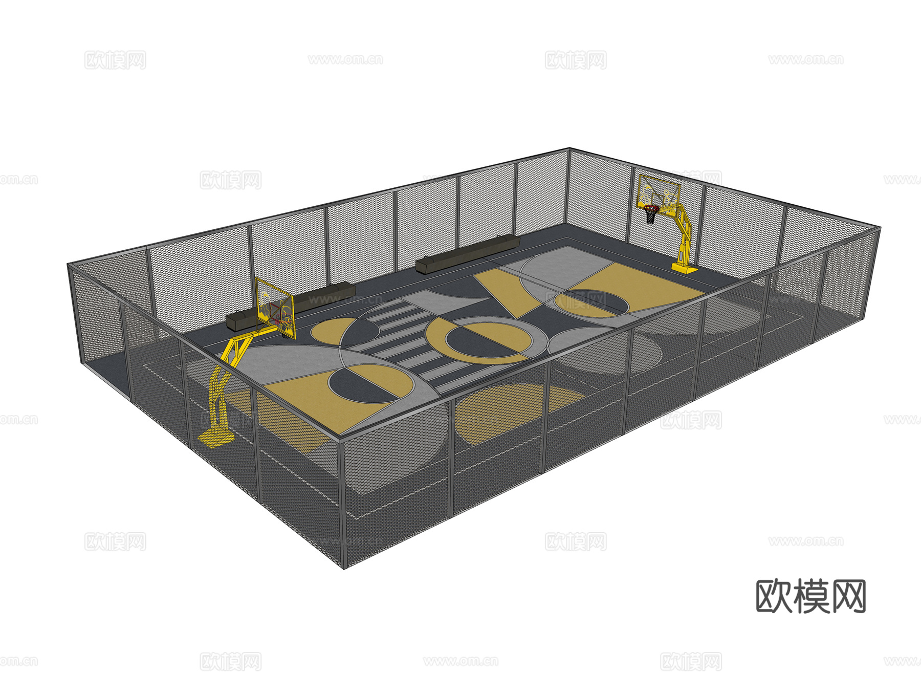 封闭式铁丝网篮球场su模型