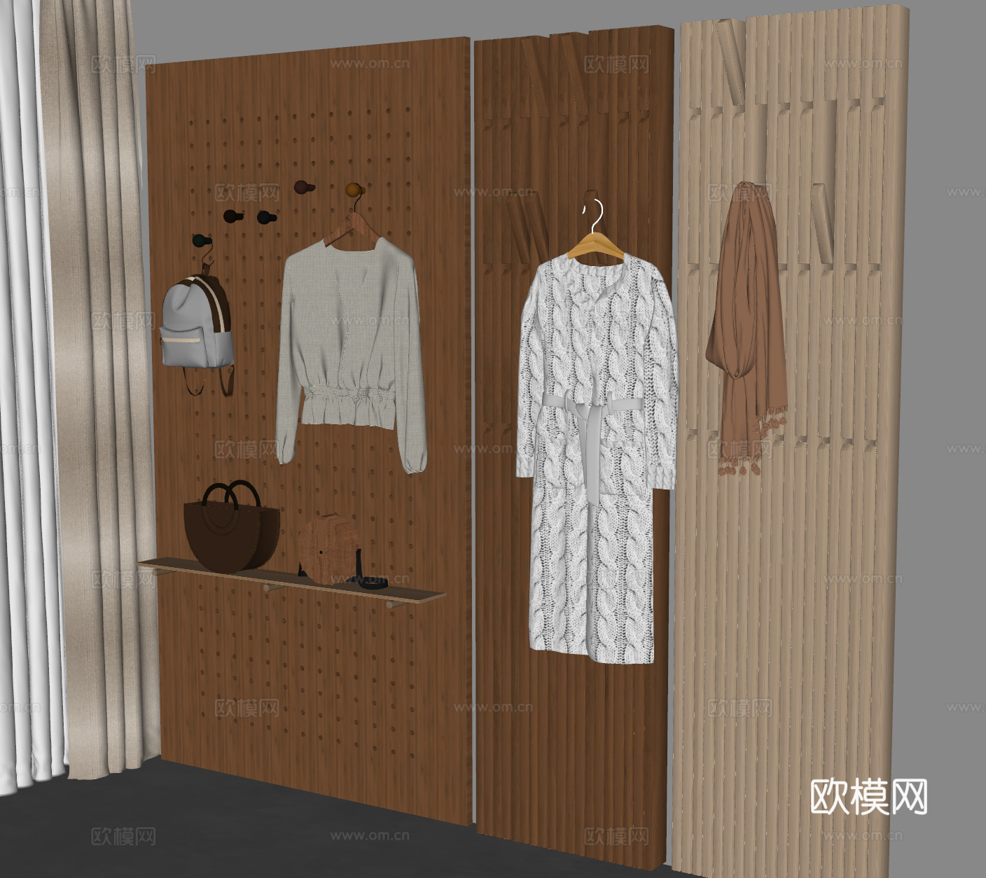 洞洞板 钢琴键挂衣钩 帽子 包包 钢琴键 挂钩 墙饰挂件 书su模型