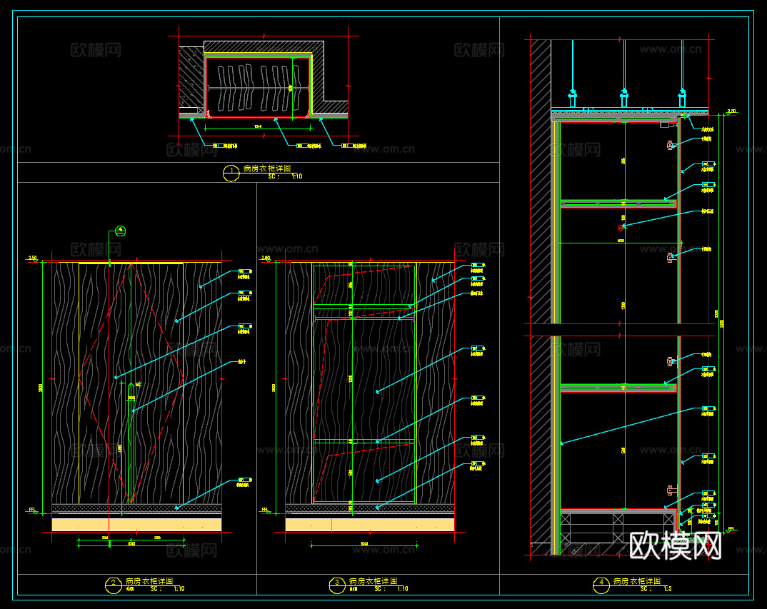 柜子节点 简易衣柜 小型柜子 医院病房衣柜cad施工图